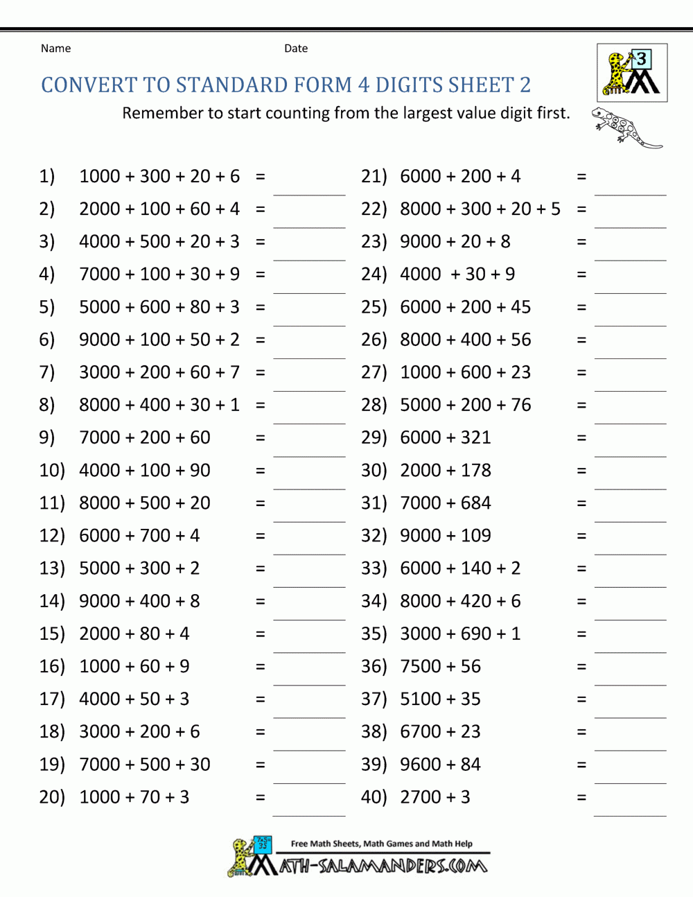 3rd Grade Math Worksheets Expanded Form