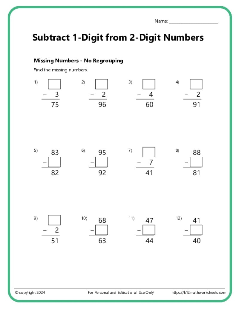 3rd Grade Subtraction Worksheets