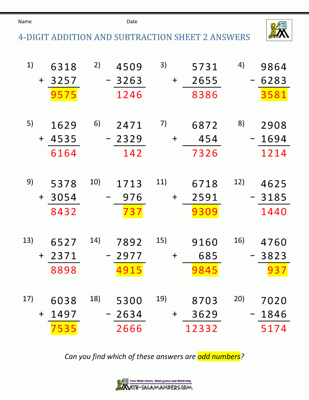 4 Digit Addition And Subtraction Worksheets 4 Digit Addition And Subtraction Worksheets