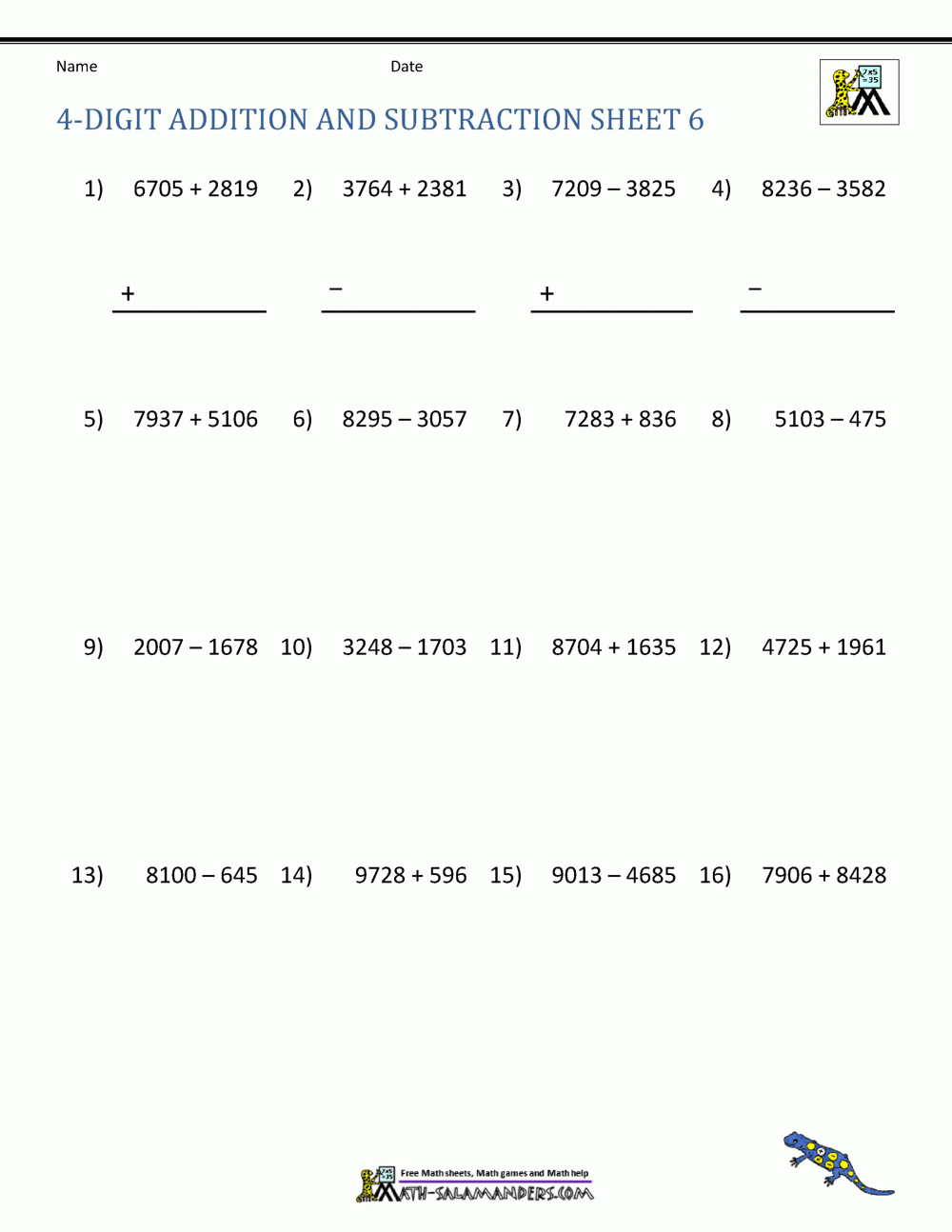 4 Digit Addition And Subtraction Worksheets 4 Digit Addition And Subtraction Worksheets
