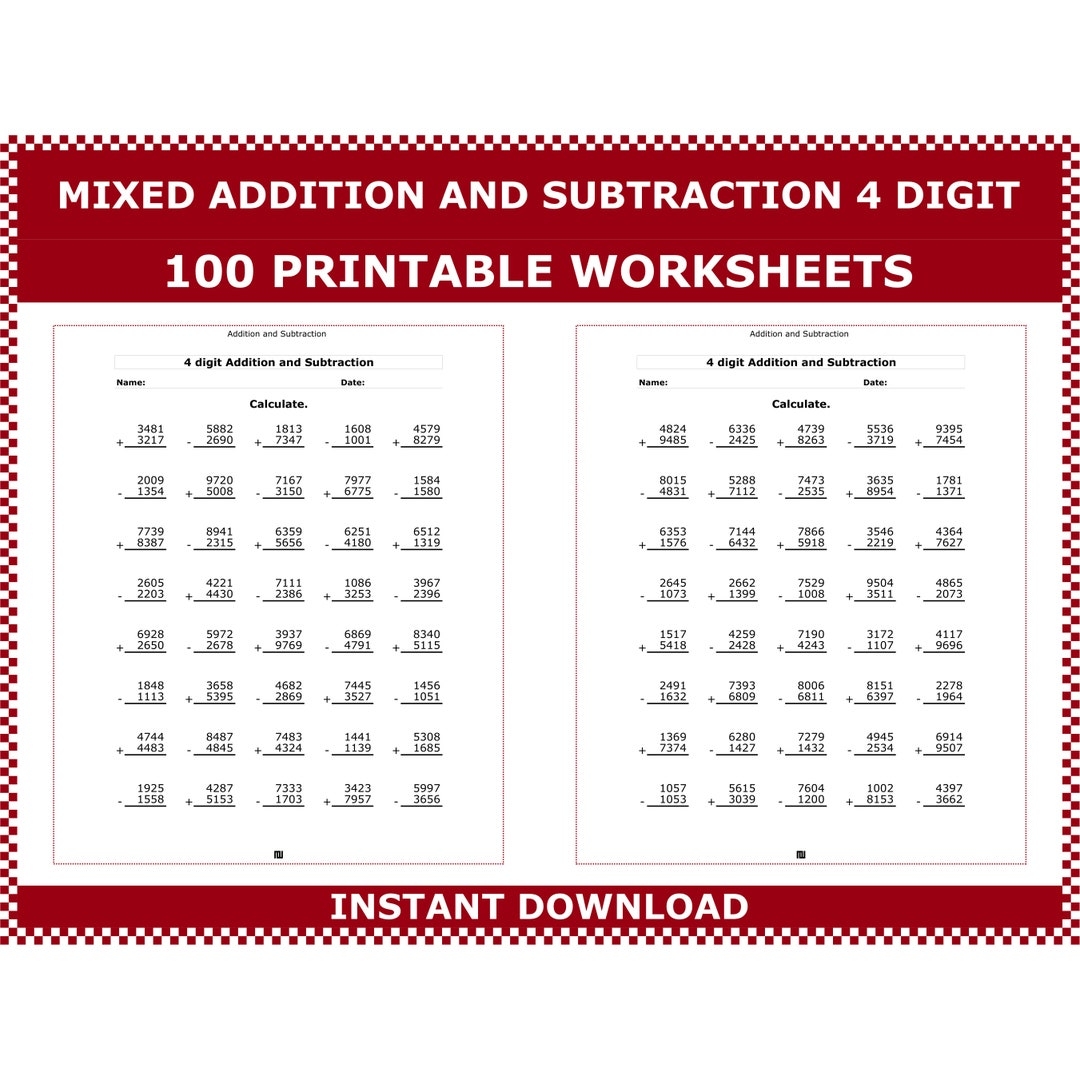 Printable 4 Digit Addition Worksheets Printable 4 Digit Addition Worksheets