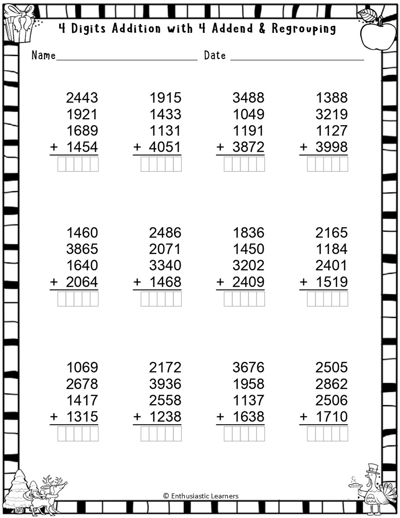 4 Digits Addition With 4 Addends With Without Regrouping Worksheets Math Problems Teaching Resources 4 Digits Addition With 4 Addends With Without Regrouping Worksheets Math Problems Teaching Resources
