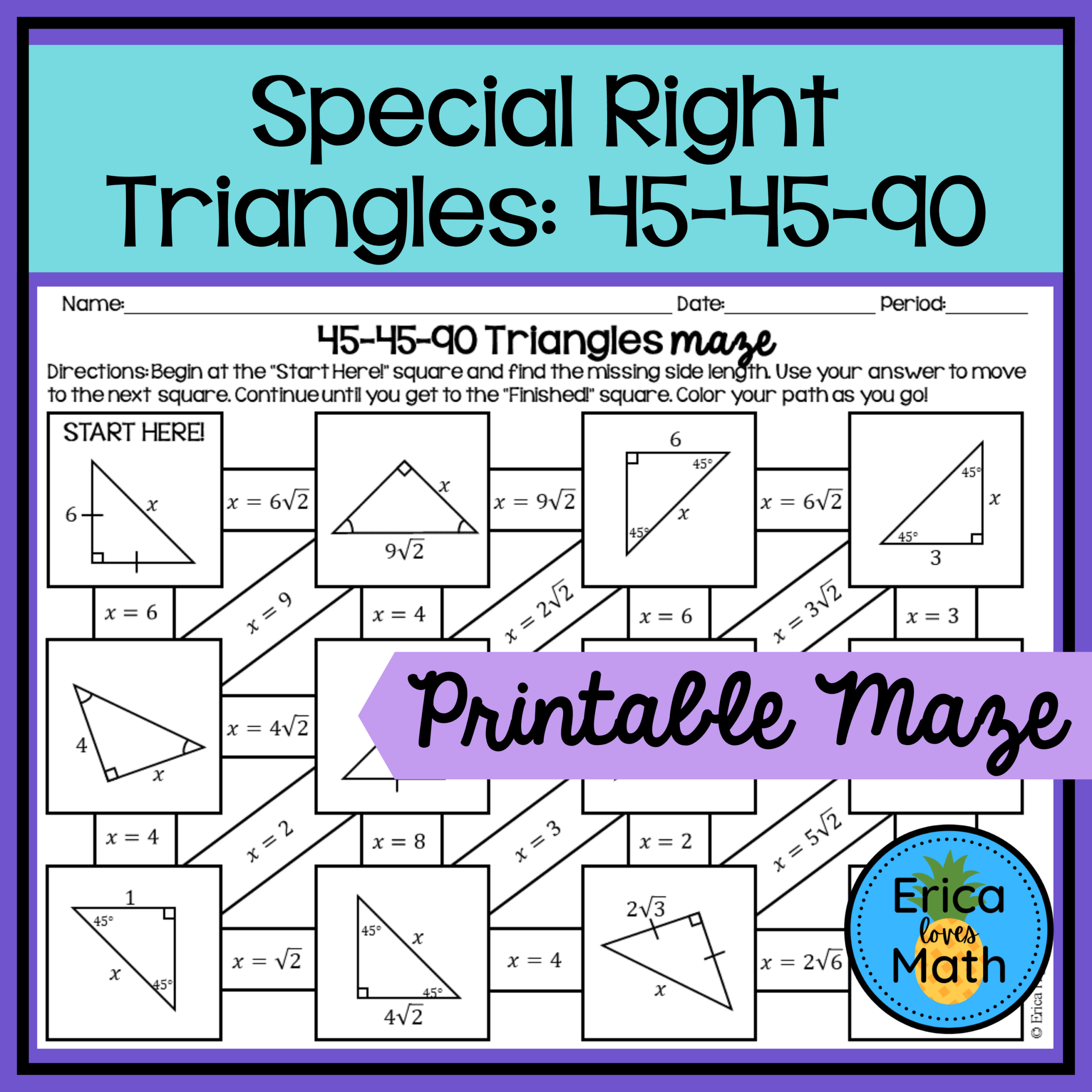 45 45 90 Special Right Triangles Maze Worksheet Activity Made By Teachers 45 45 90 Special Right Triangles Maze Worksheet Activity Made By Teachers