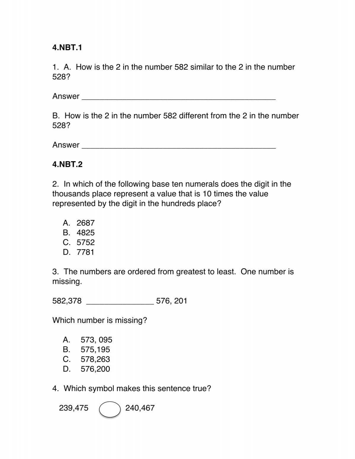 4nbt1 Printable Worksheets 4nbt1 Printable Worksheets