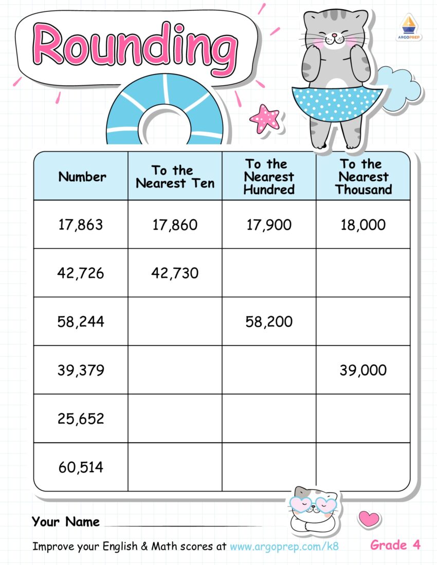 4th Grade Fractions And Parts Of A Whole Rounding Numbers Worksheets For Free ArgoPrep