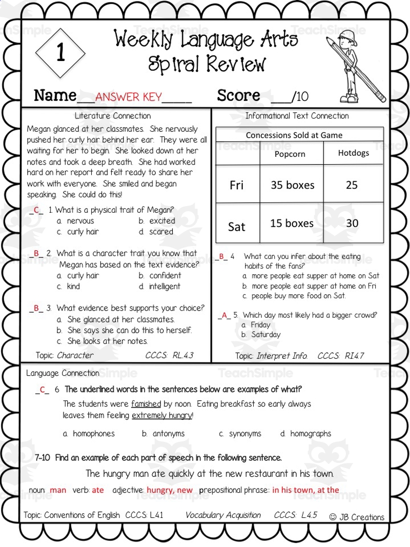 4th Grade Language Arts Weekly Review By Teach Simple 4th Grade Language Arts Weekly Review By Teach Simple