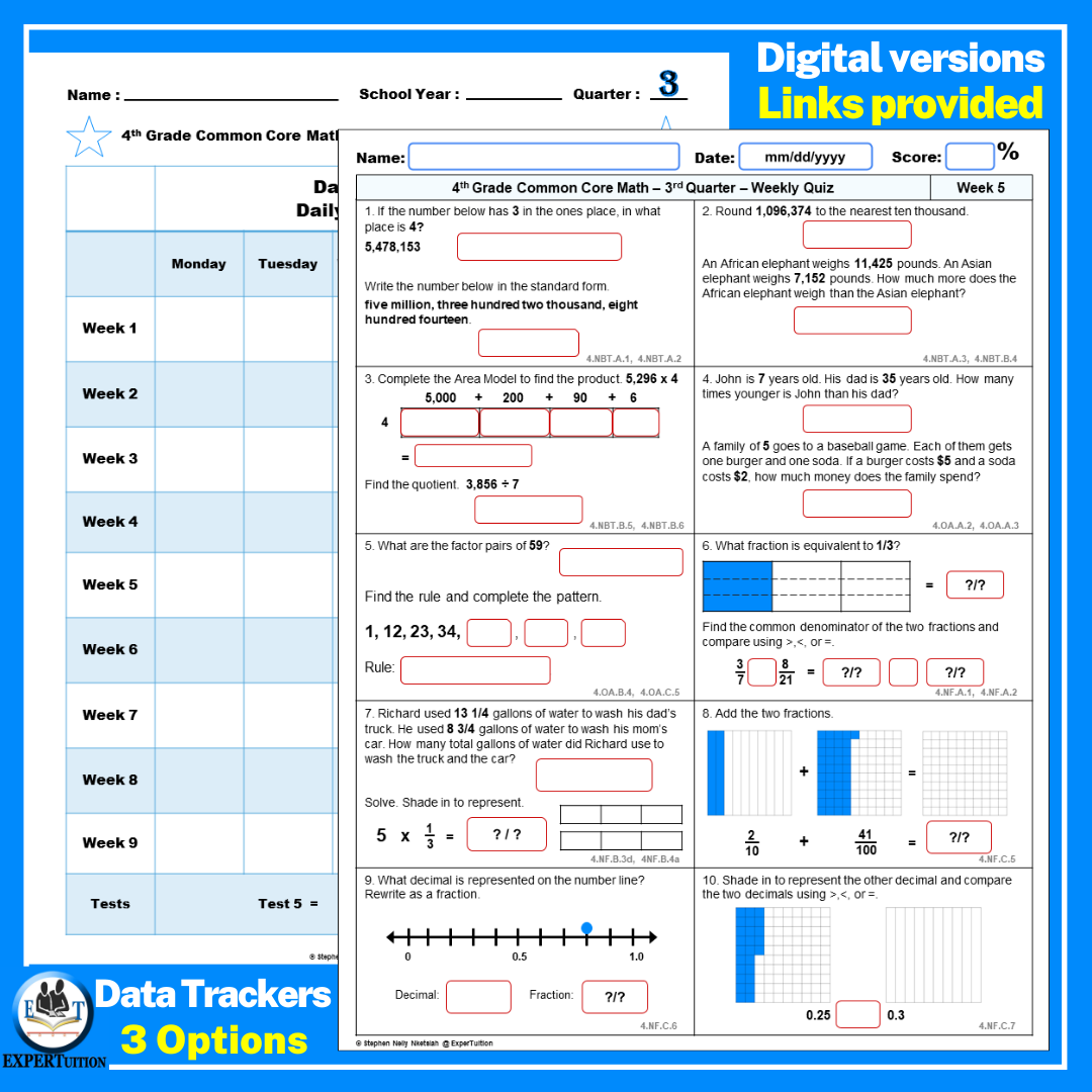 4th Grade Math Spiral Review Worksheets Entire Year Made By Teachers