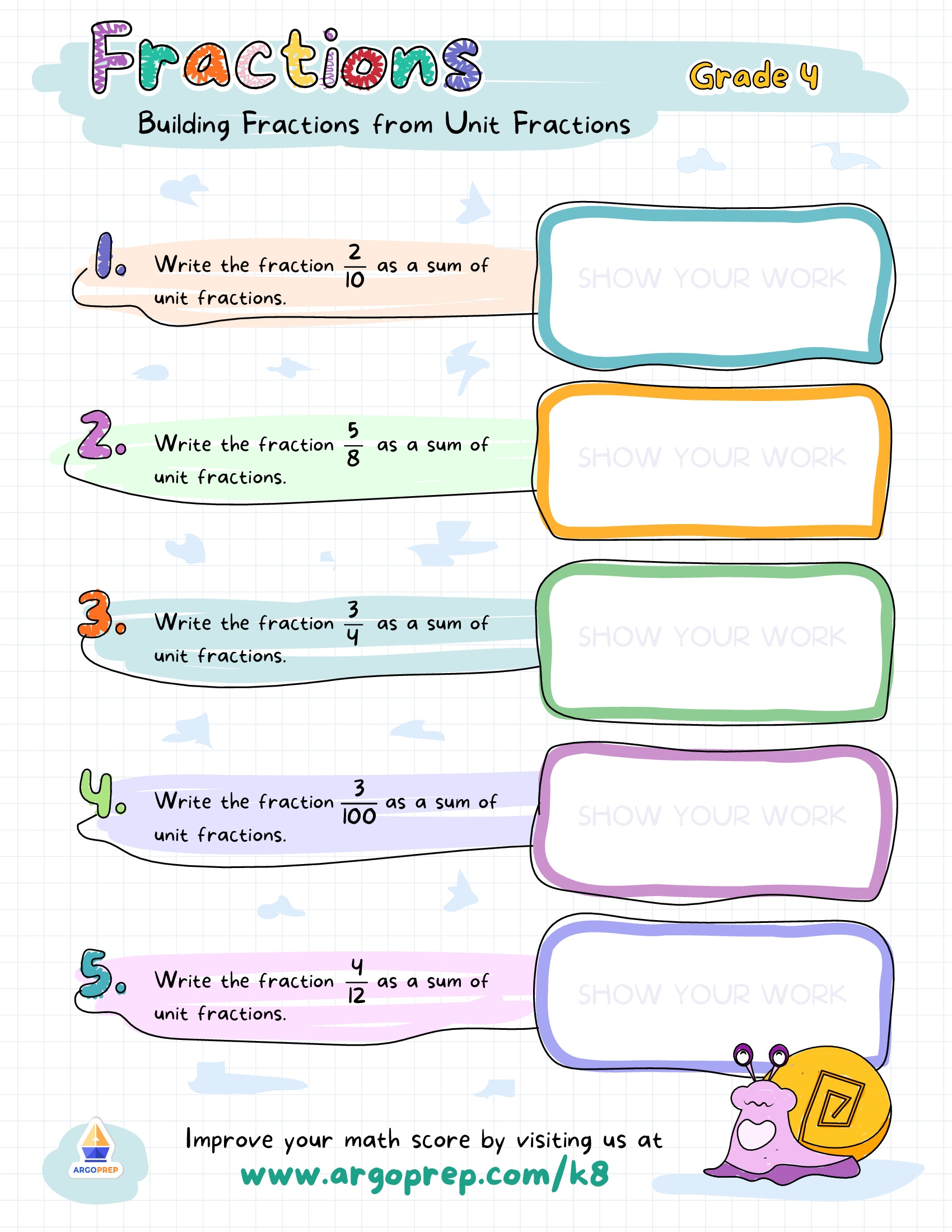 Free Fractions Worksheets Grade 4