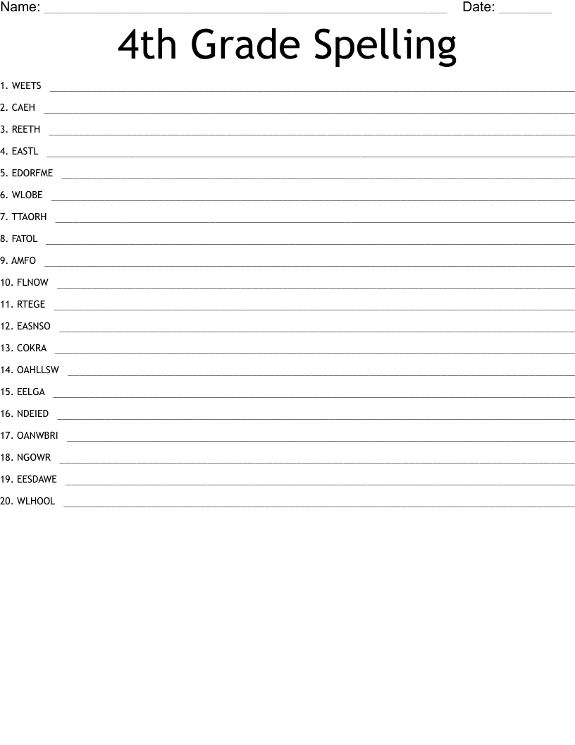 4th Grade Spelling Words Free Worksheets 4th Grade Spelling Words Free Worksheets