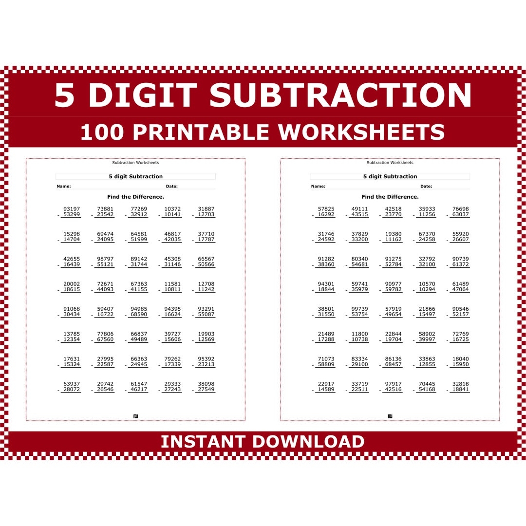 Printable 5 Min Subtraction Worksheets