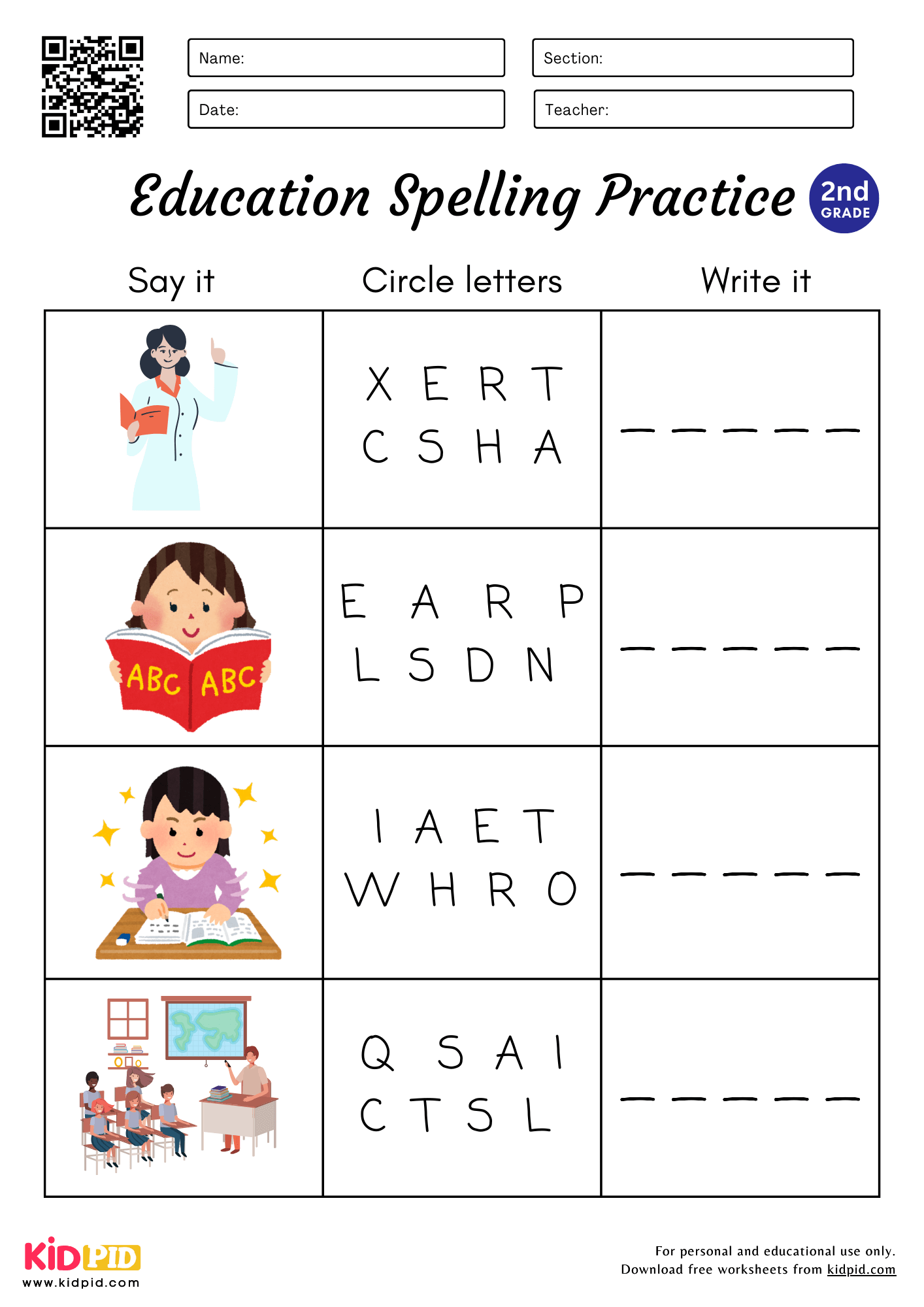 5 Letter Education Spelling Worksheet For Grade 2 Kidpid