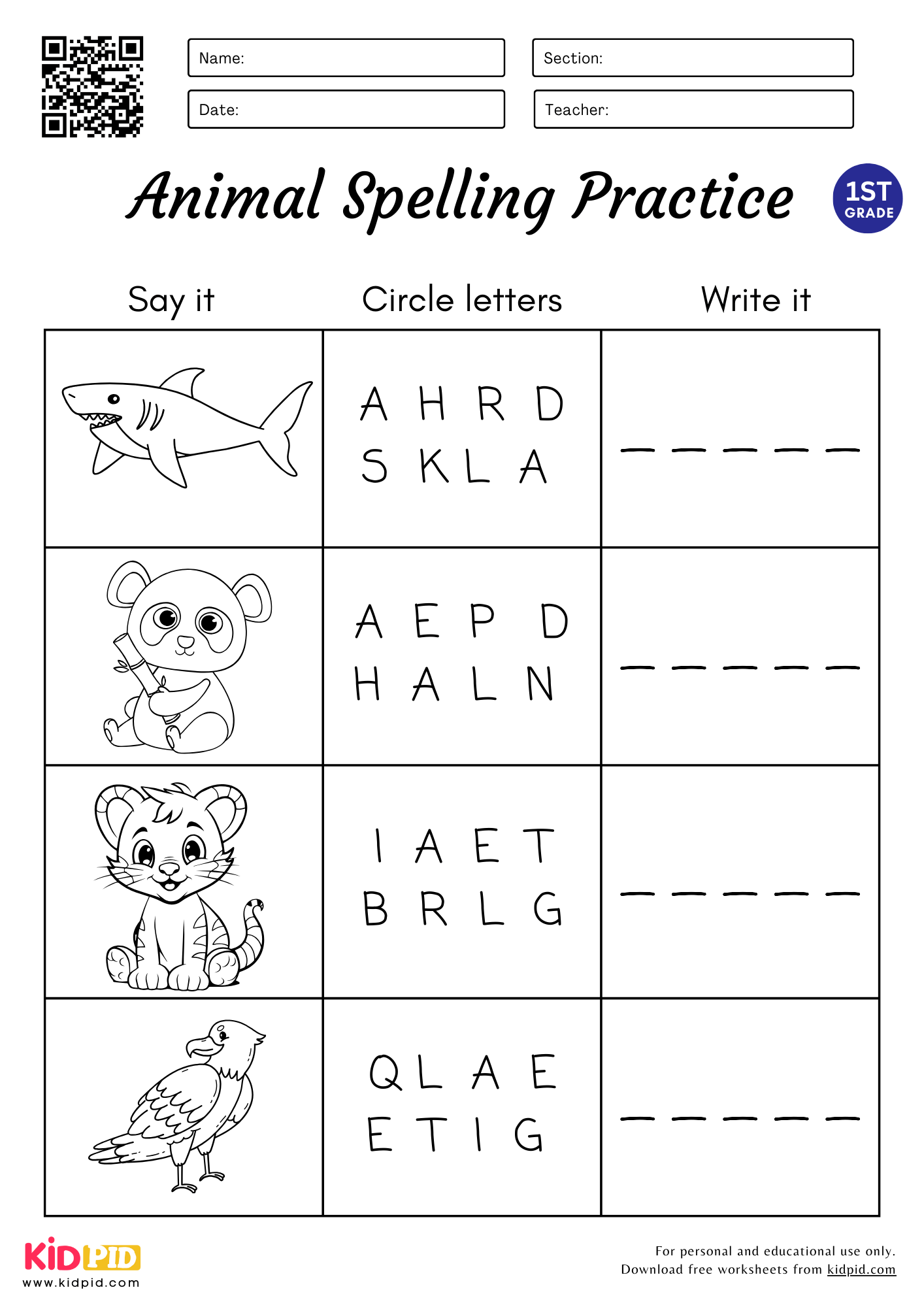 5 Letters Animal Spelling Circle Write Worksheet For Grade 1 Black White Kidpid 5 Letters Animal Spelling Circle Write Worksheet For Grade 1 Black White Kidpid
