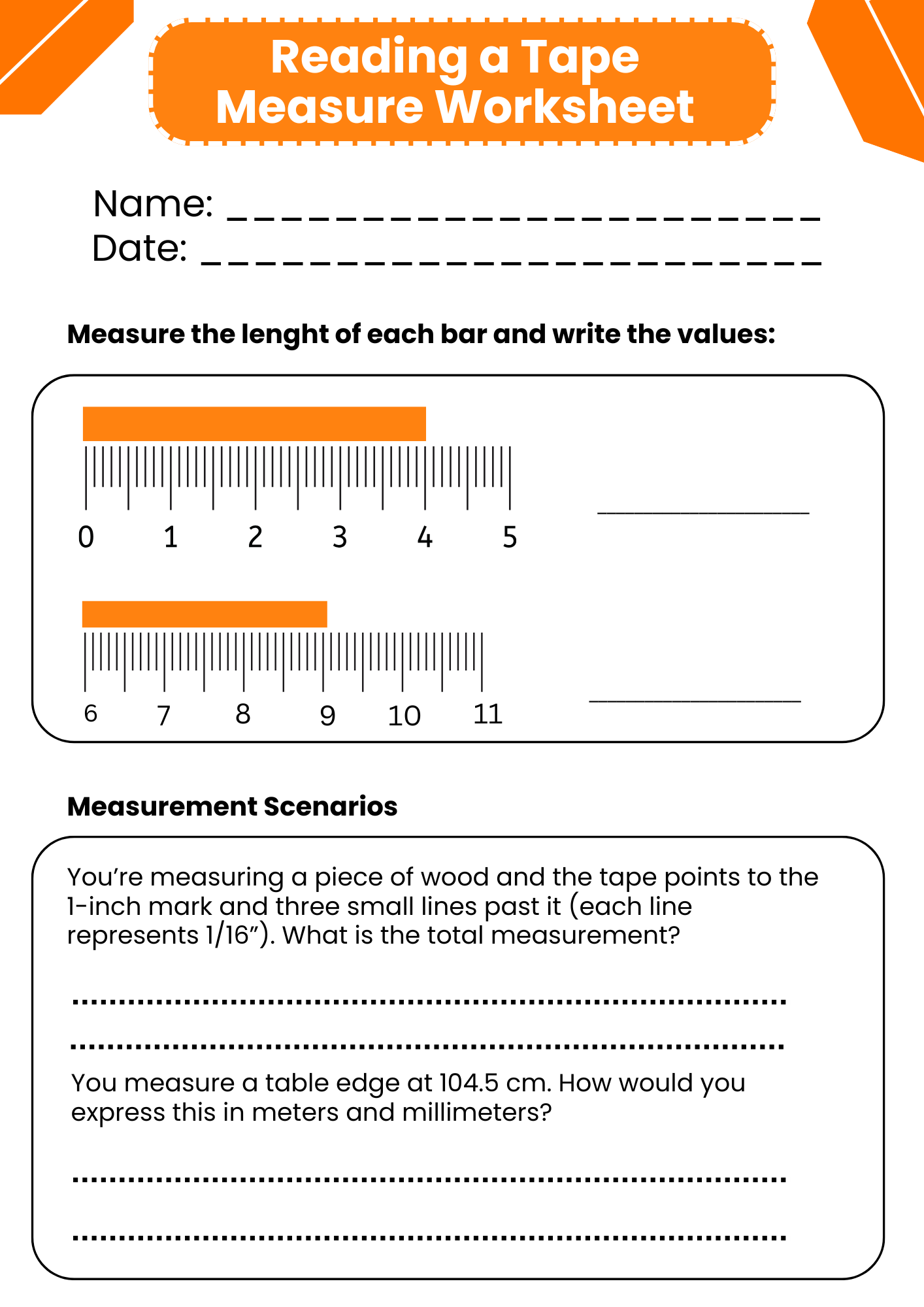 Printable Blank Tape Measure Worksheet Printable Blank Tape Measure Worksheet