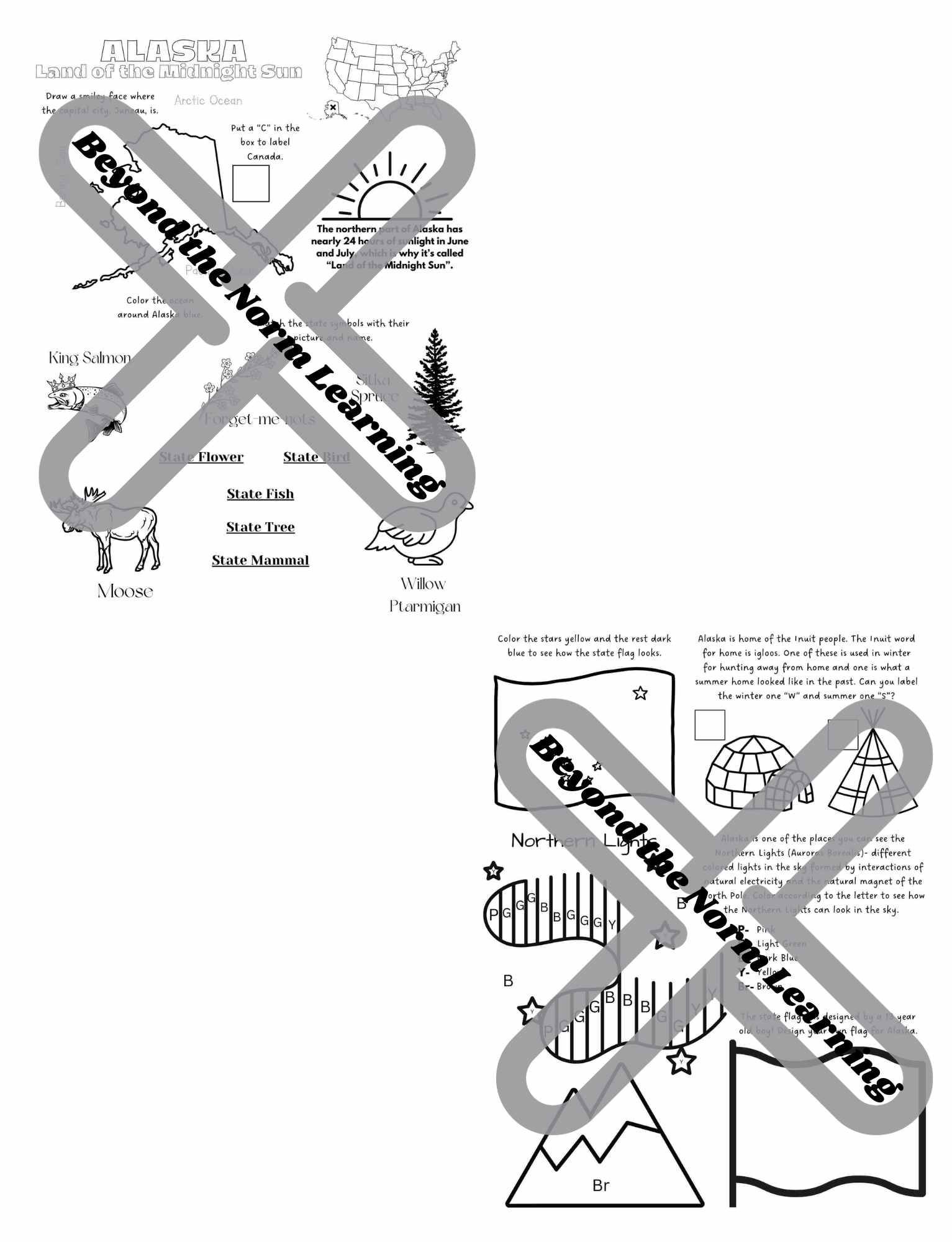 50 States Of The USA Activity Sheets Alaska Worksheet Ages 5 7 Classful