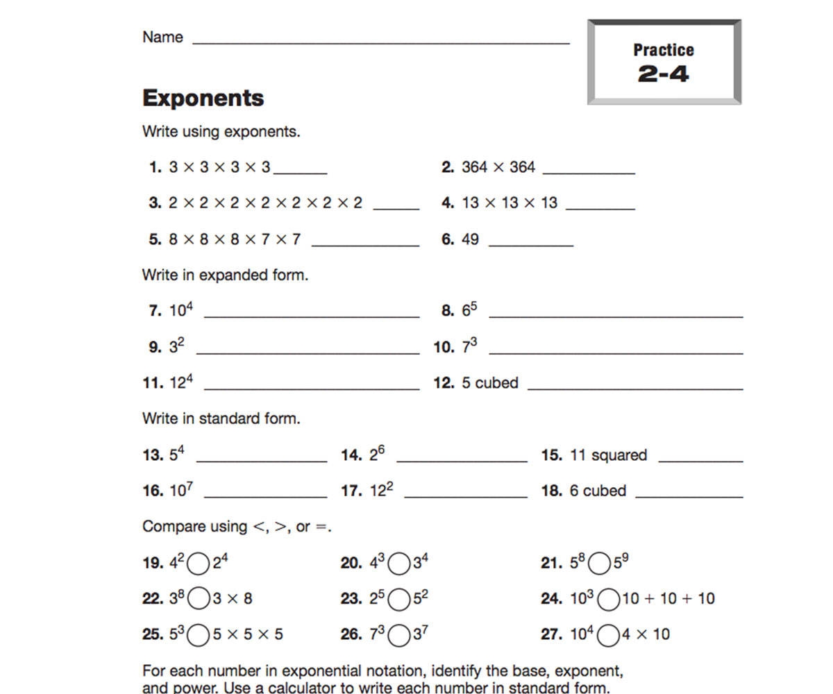 5th Grade Expressions And Exponents Worksheets