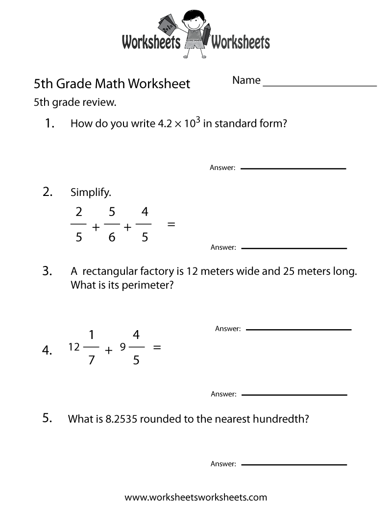 Fifth Grade Math Worksheets Free Printable