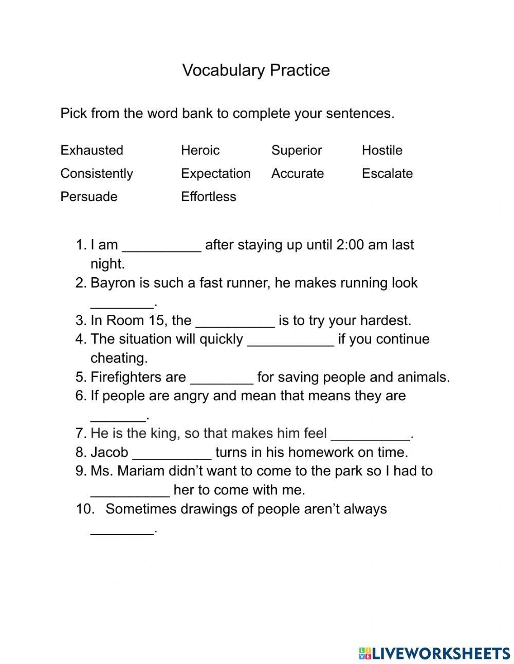 5th Grade Vocabulary Practice Worksheet Live Worksheets 5th Grade Vocabulary Practice Worksheet Live Worksheets
