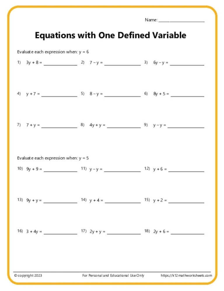 6th Grade Algebra Worksheets