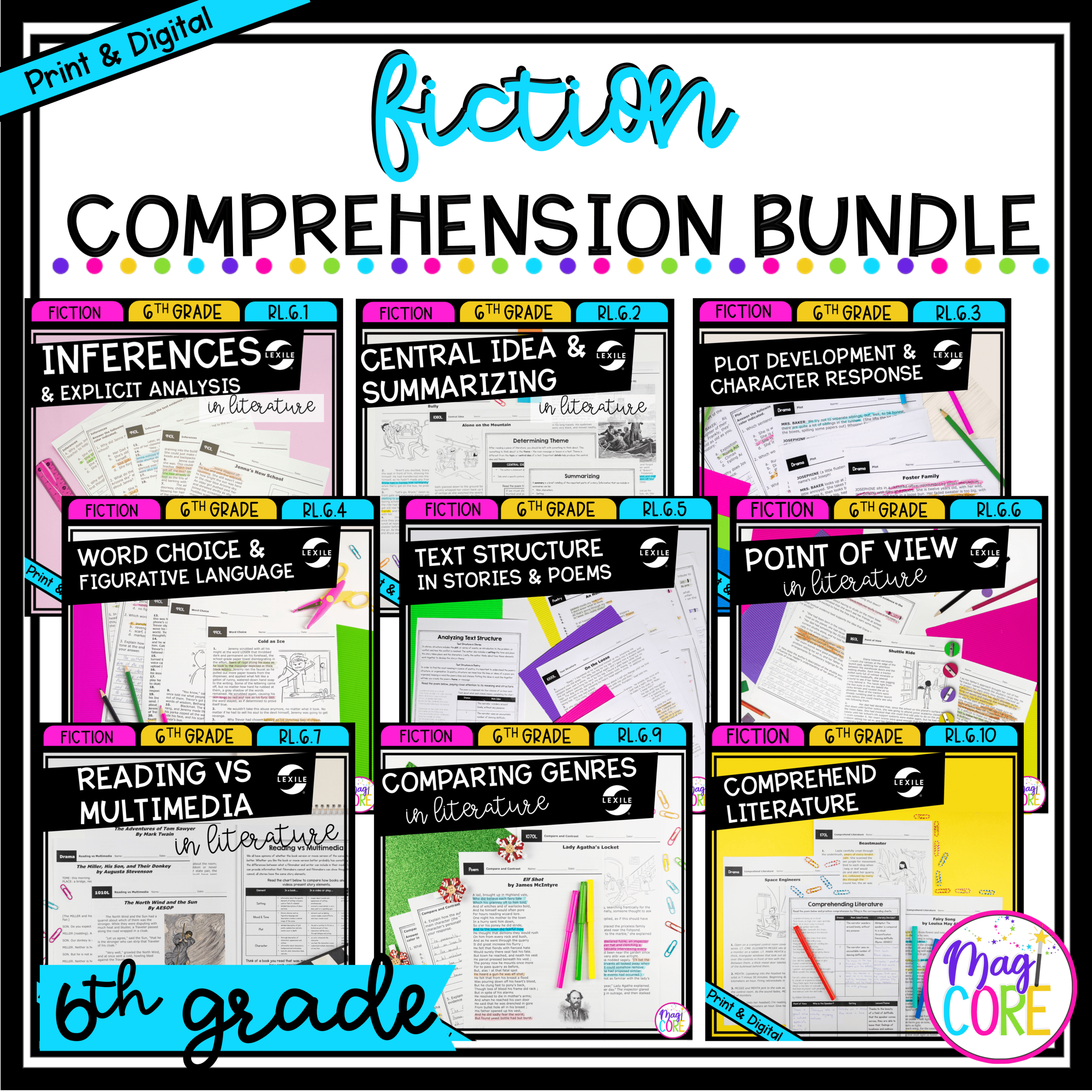 6th Grade Fiction Reading Comprehension Bundle Reading Passage Based Units