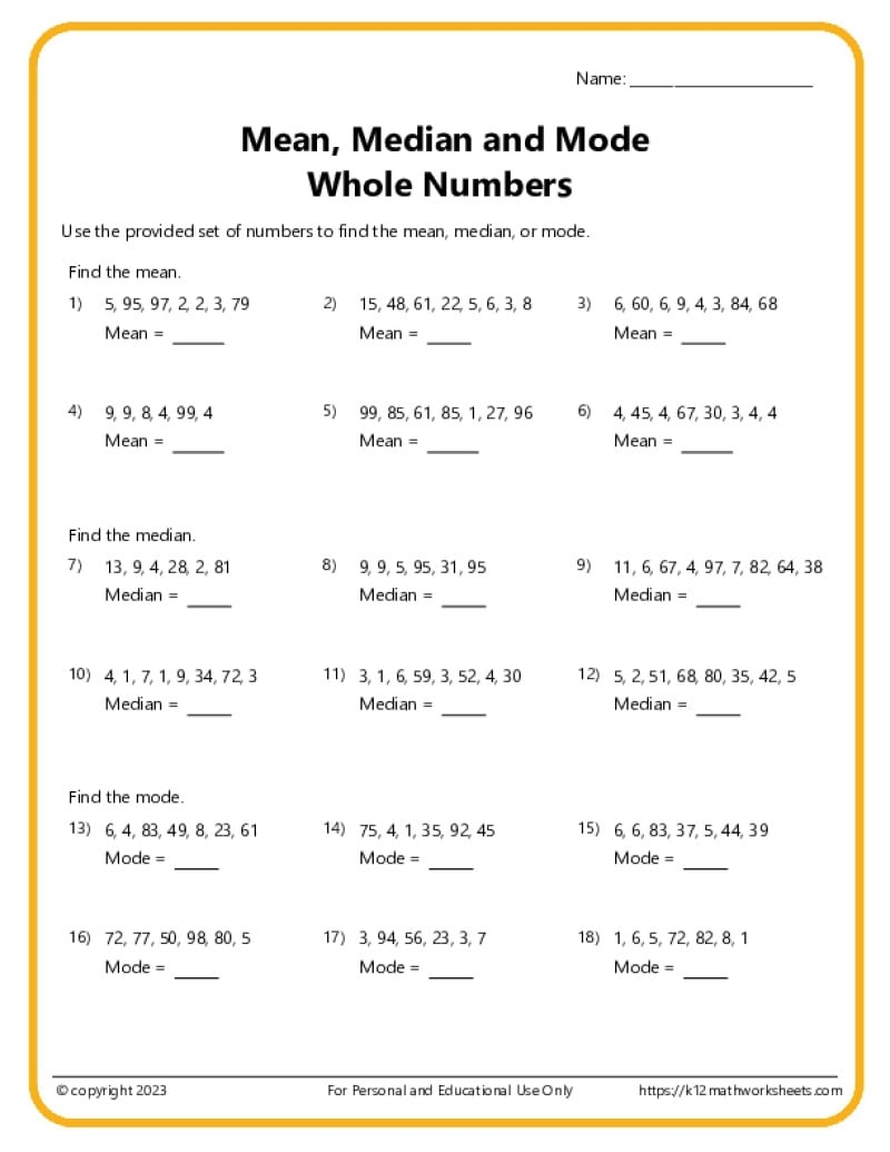Math Worksheets Printables 6th Grade
