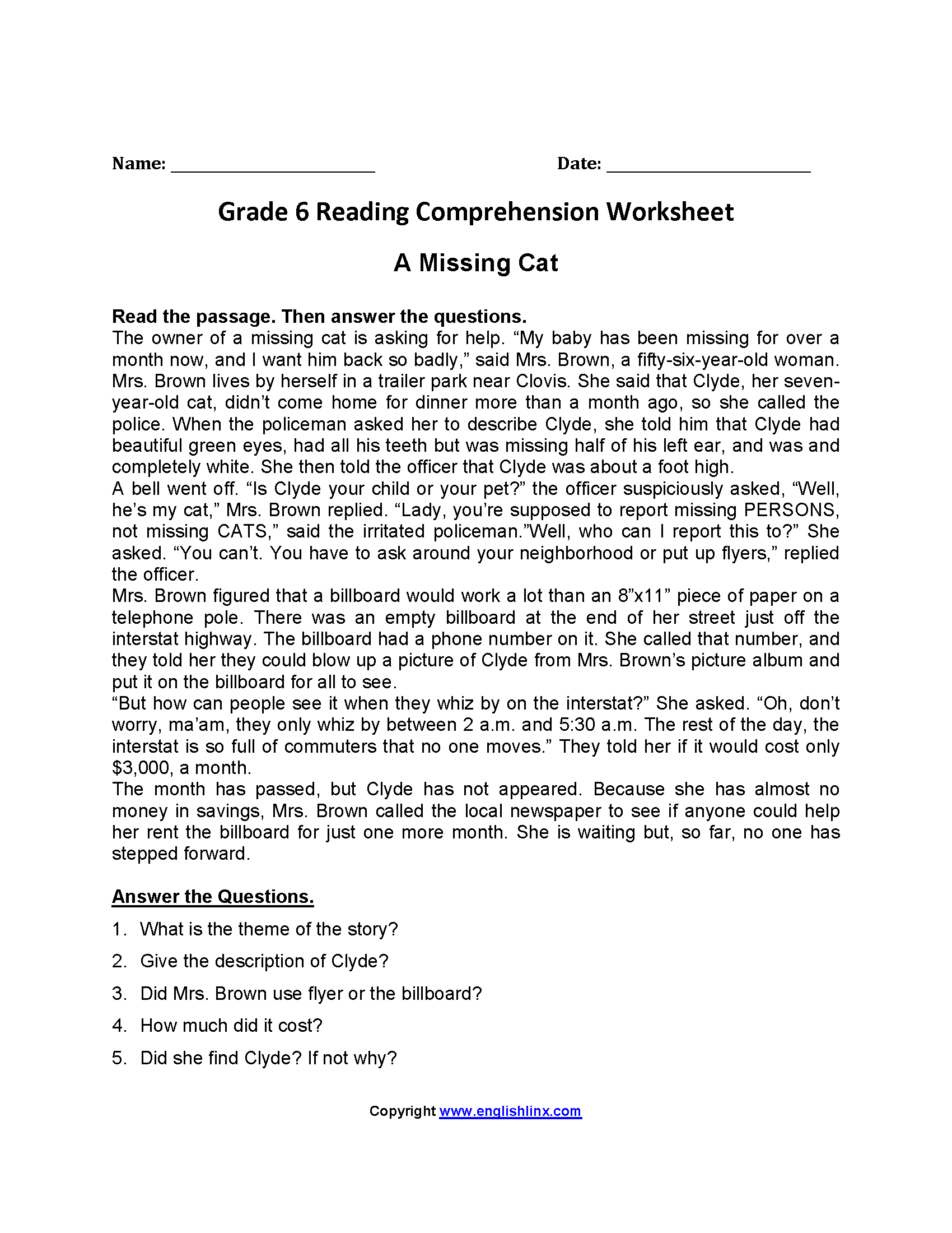 6th Grade Reading Comprehension Test Worksheet Live Worksheets Worksheets Library
