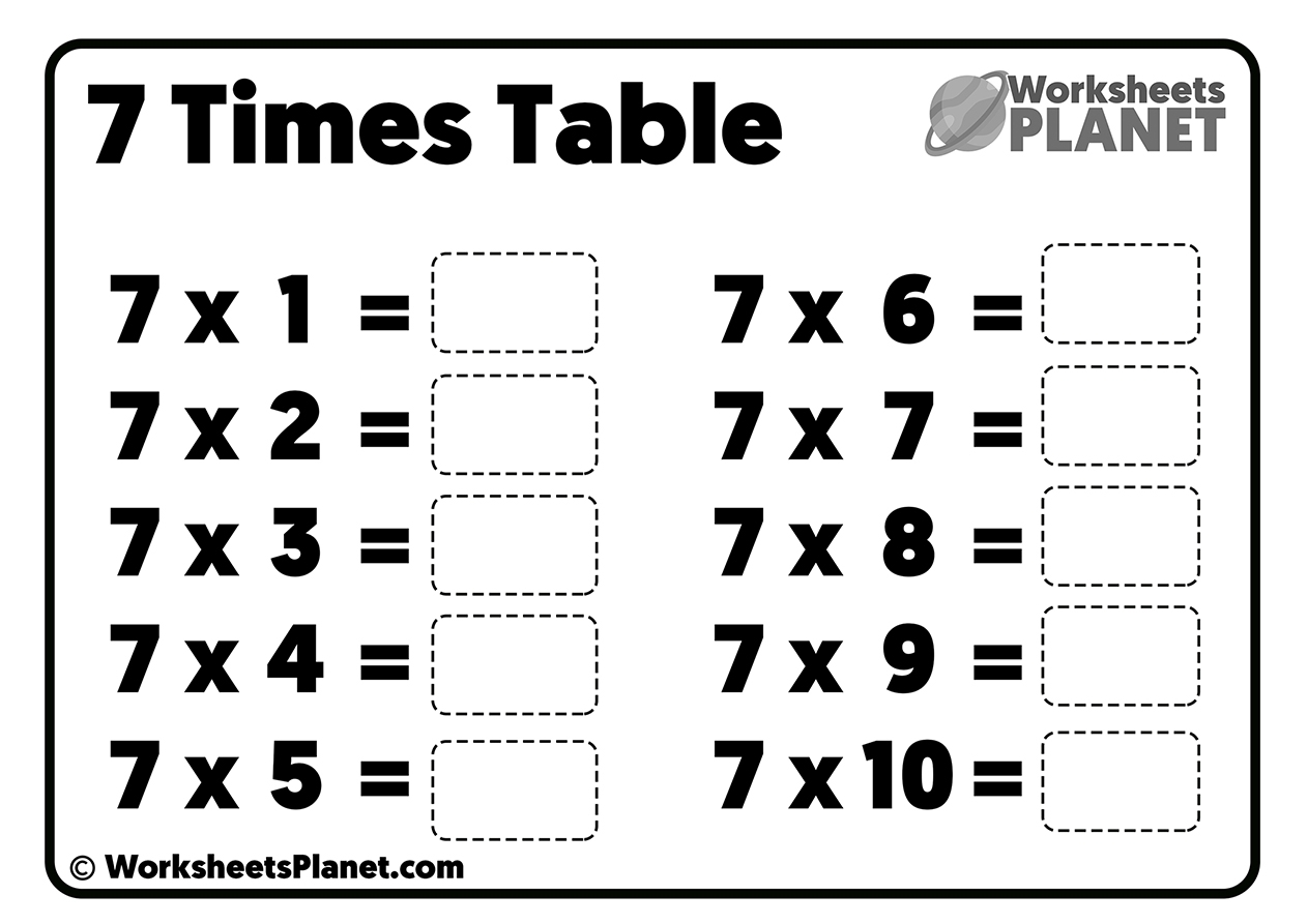 7 Times Tables Printable Worksheets 7 Times Tables Printable Worksheets