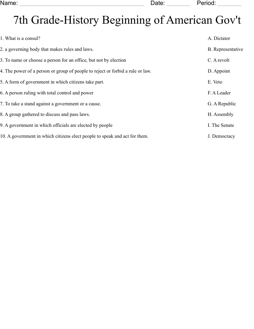 7th Grade History Beginning Of American Gov t Worksheet WordMint 7th Grade History Beginning Of American Gov t Worksheet WordMint