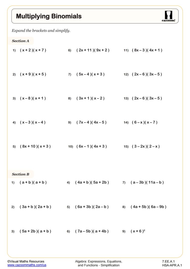 7th Grade Math Worksheets PDF Printable Worksheets