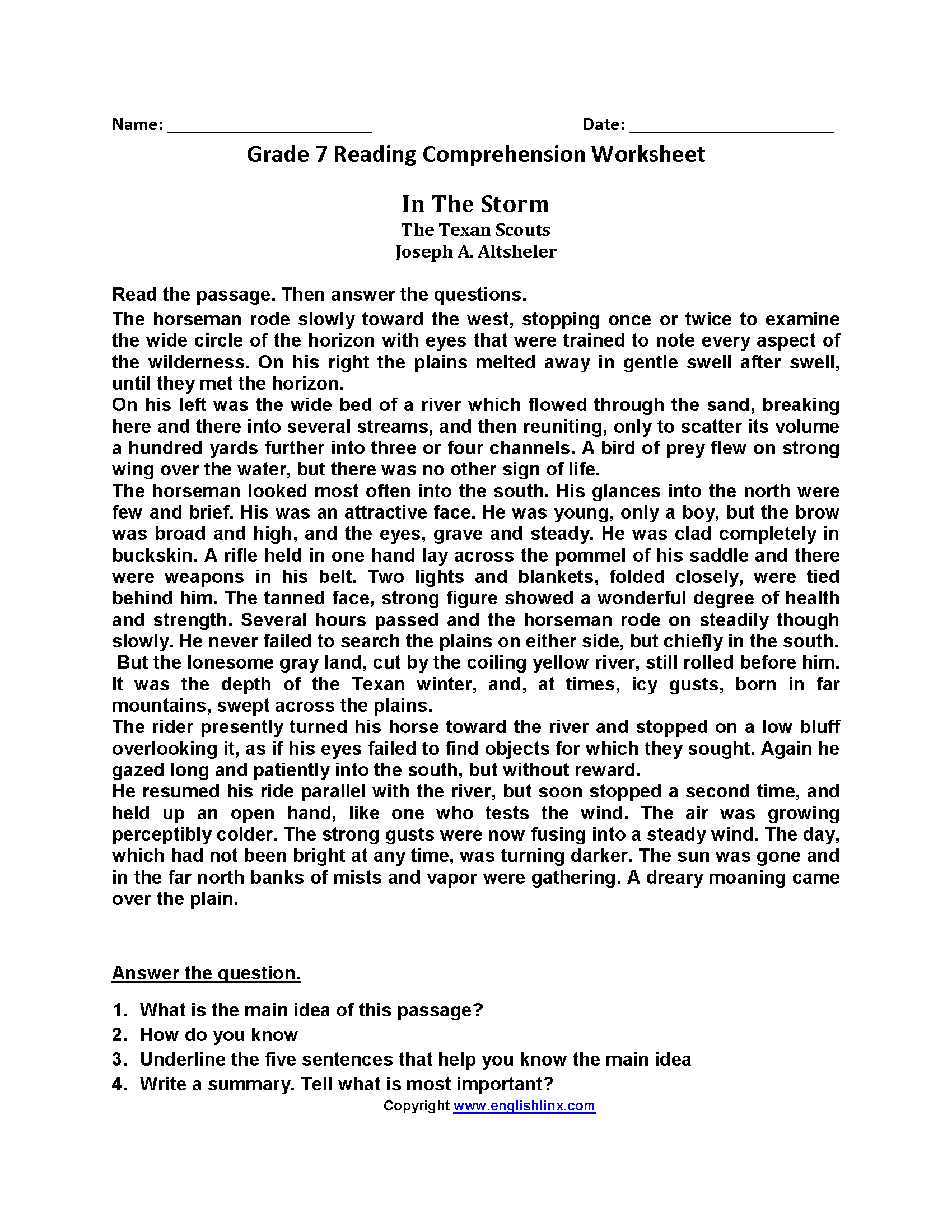 7th Grade Reading Comprehension Worksheets Enhance Literacy Skills 7th Grade Reading Comprehension Worksheets Enhance Literacy Skills