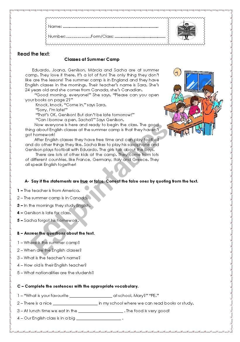7th Grade Test School Life ESL Worksheet By ACSM 7th Grade Test School Life ESL Worksheet By ACSM