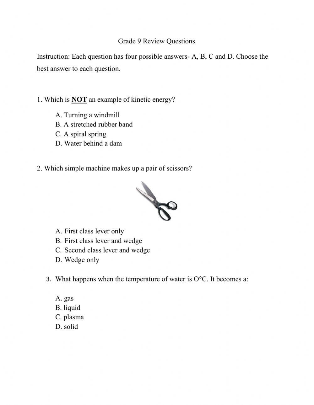 Free Natural Science Grade 8 Worksheets