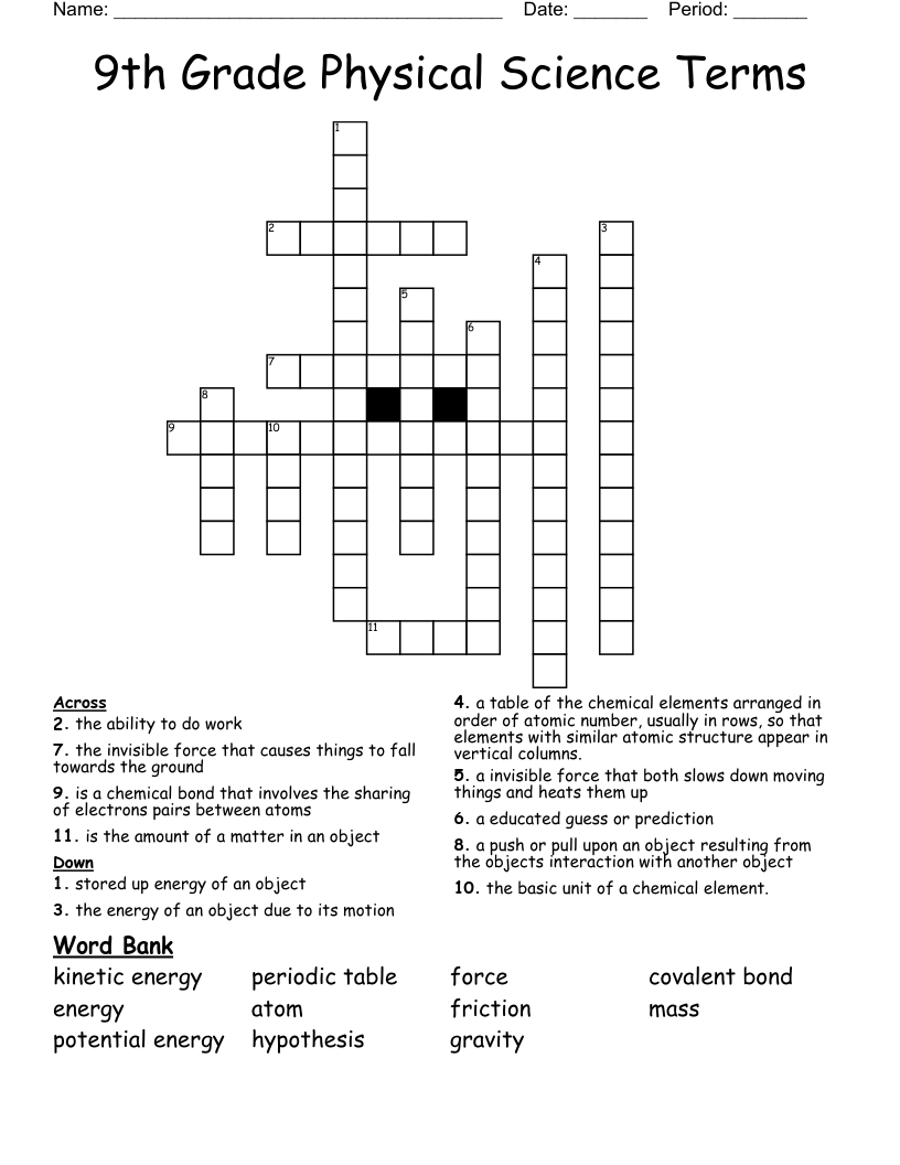 9th Grade Physical Science Terms Crossword WordMint Worksheets Library 9th Grade Physical Science Terms Crossword WordMint Worksheets Library