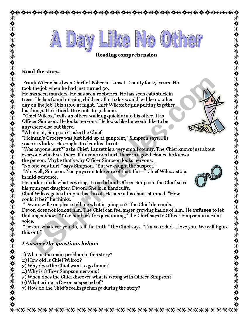 A Day Like No Other reading Comprehension Vocabulary Exercises A Day Like No Other reading Comprehension Vocabulary Exercises