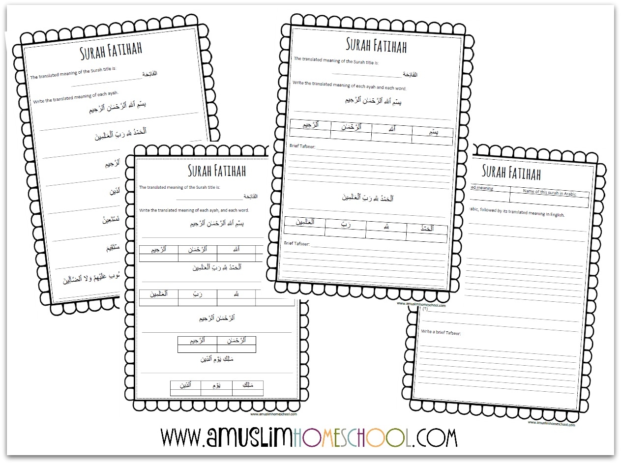 A Muslim Homeschool Learning Surah Fatihah and Free Printable Worksheets 