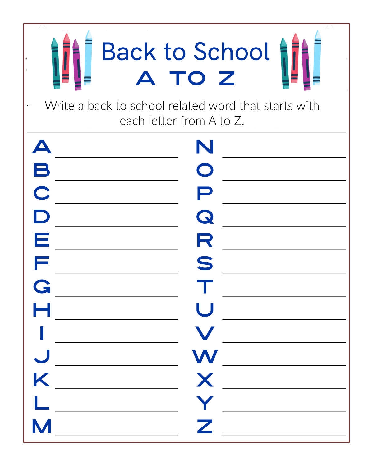 Free Printable Back To School Worksheet Free Printable Back To School Worksheet