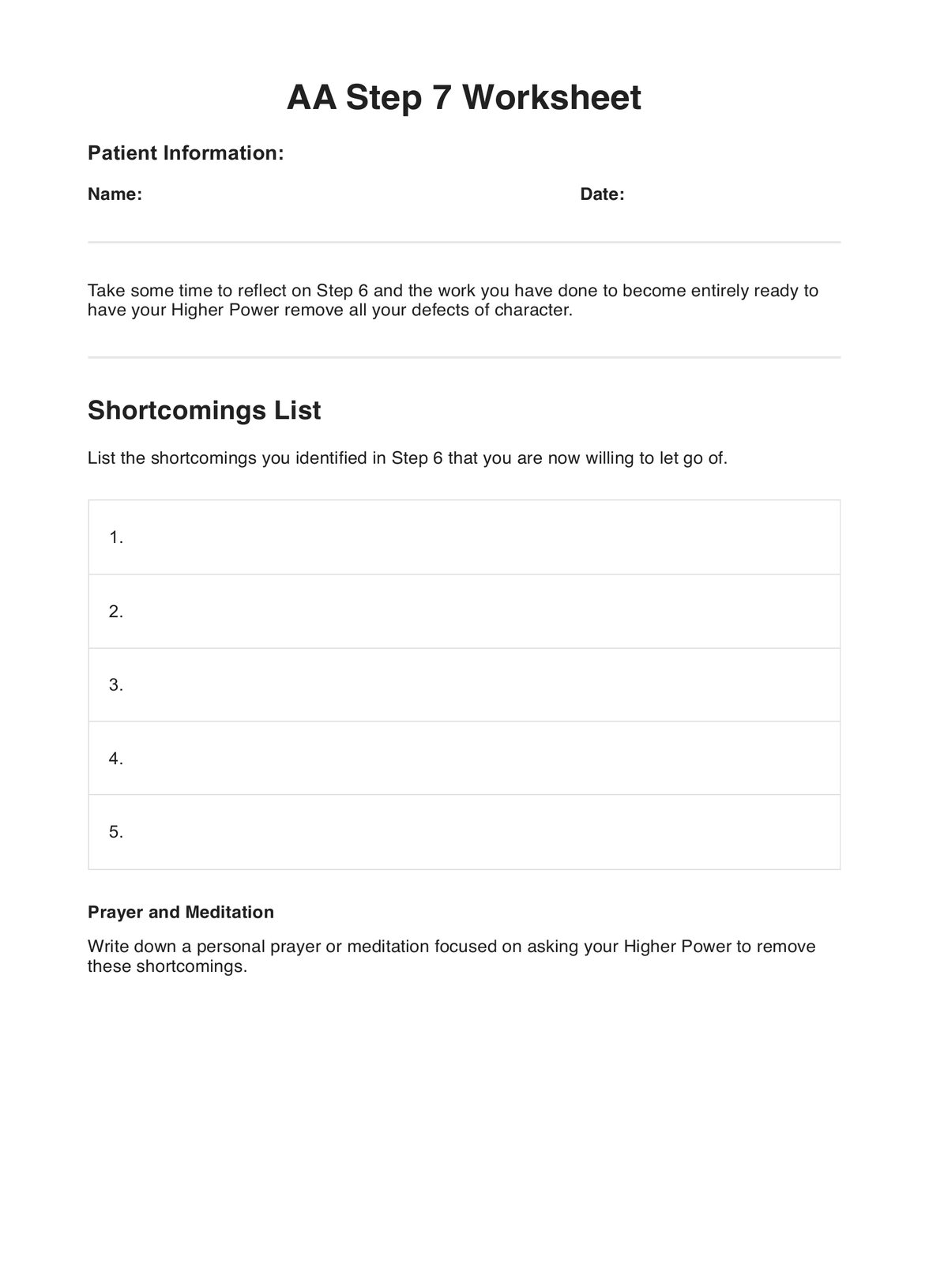 Printable Step One Worksheets