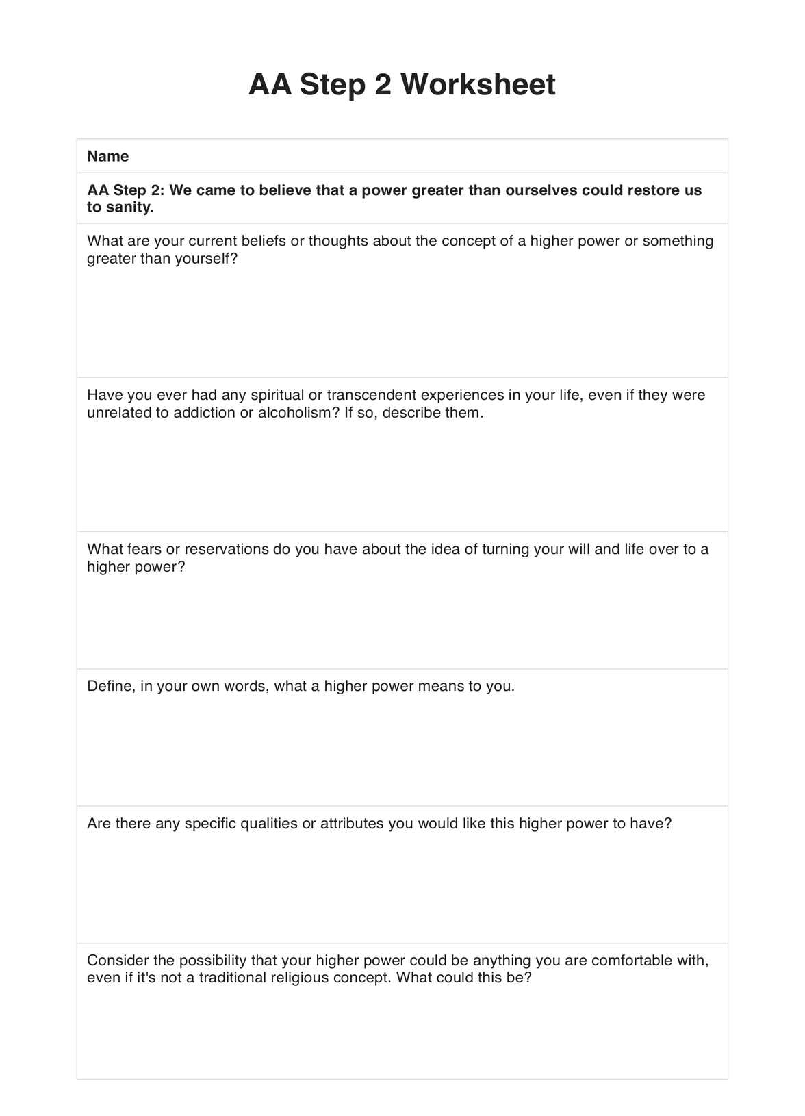 AA Step 2 Worksheet U0026 Example Free PDF Download AA Step 2 Worksheet U0026 Example Free PDF Download