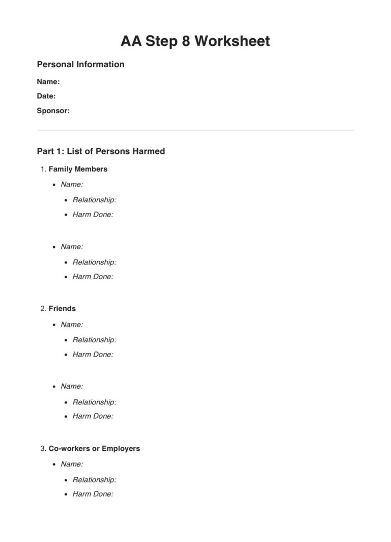 AA Step 8 Worksheets