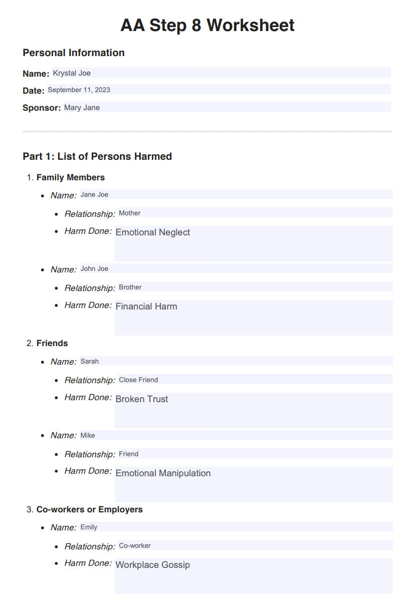 AA Step 8 Worksheets Example Free PDF Download Worksheets Library AA Step 8 Worksheets Example Free PDF Download Worksheets Library