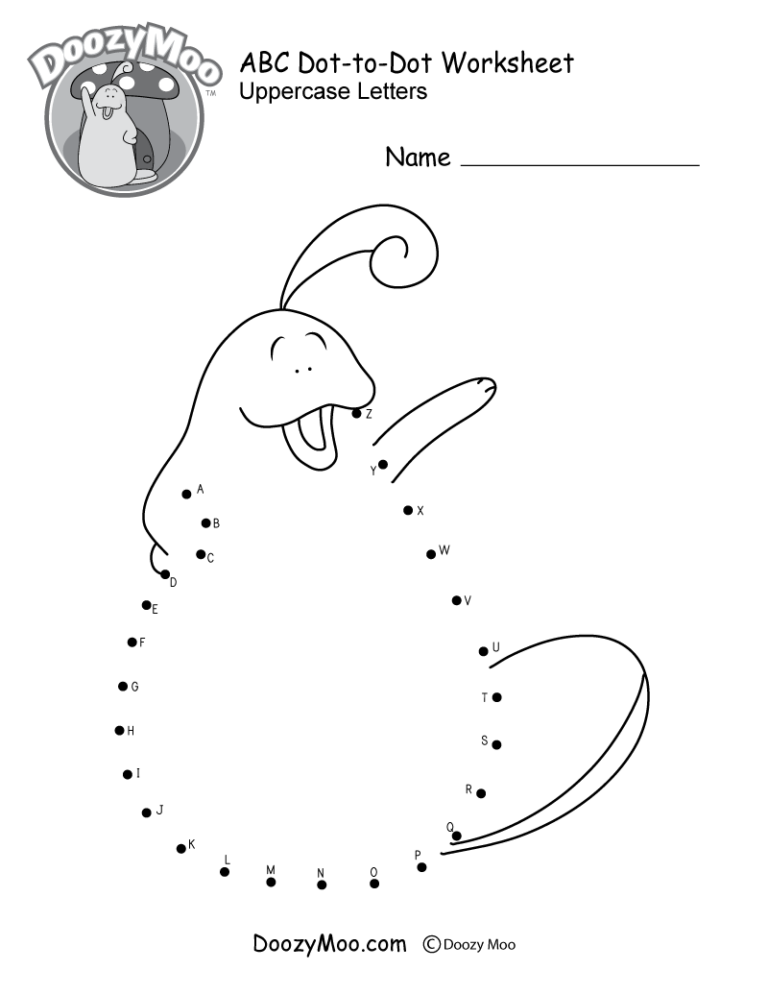 ABC Dot to Dot Worksheet Free Printable Doozy Moo