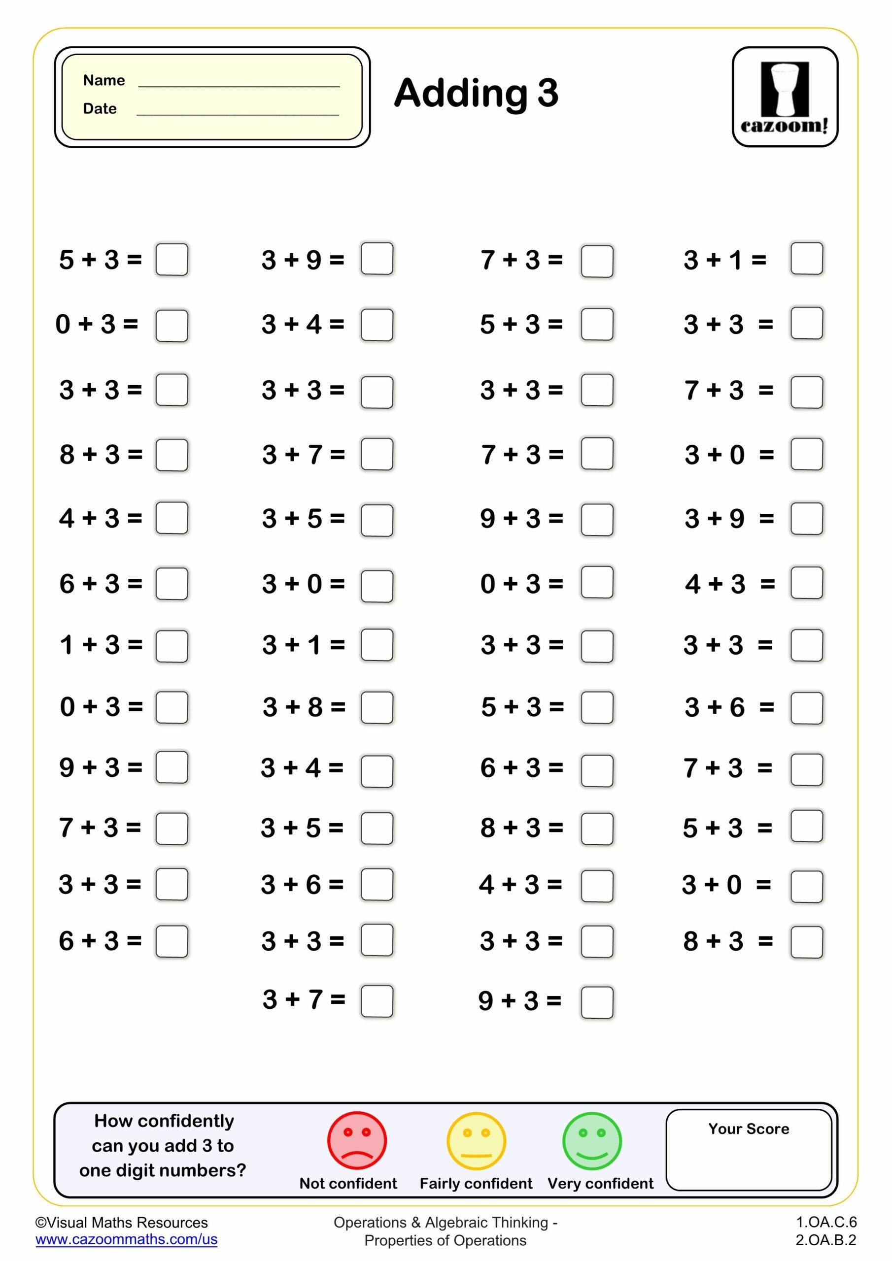 Adding 3 50 Questions Fun And Engaging 1st Grade PDF Worksheets Cazoom Math