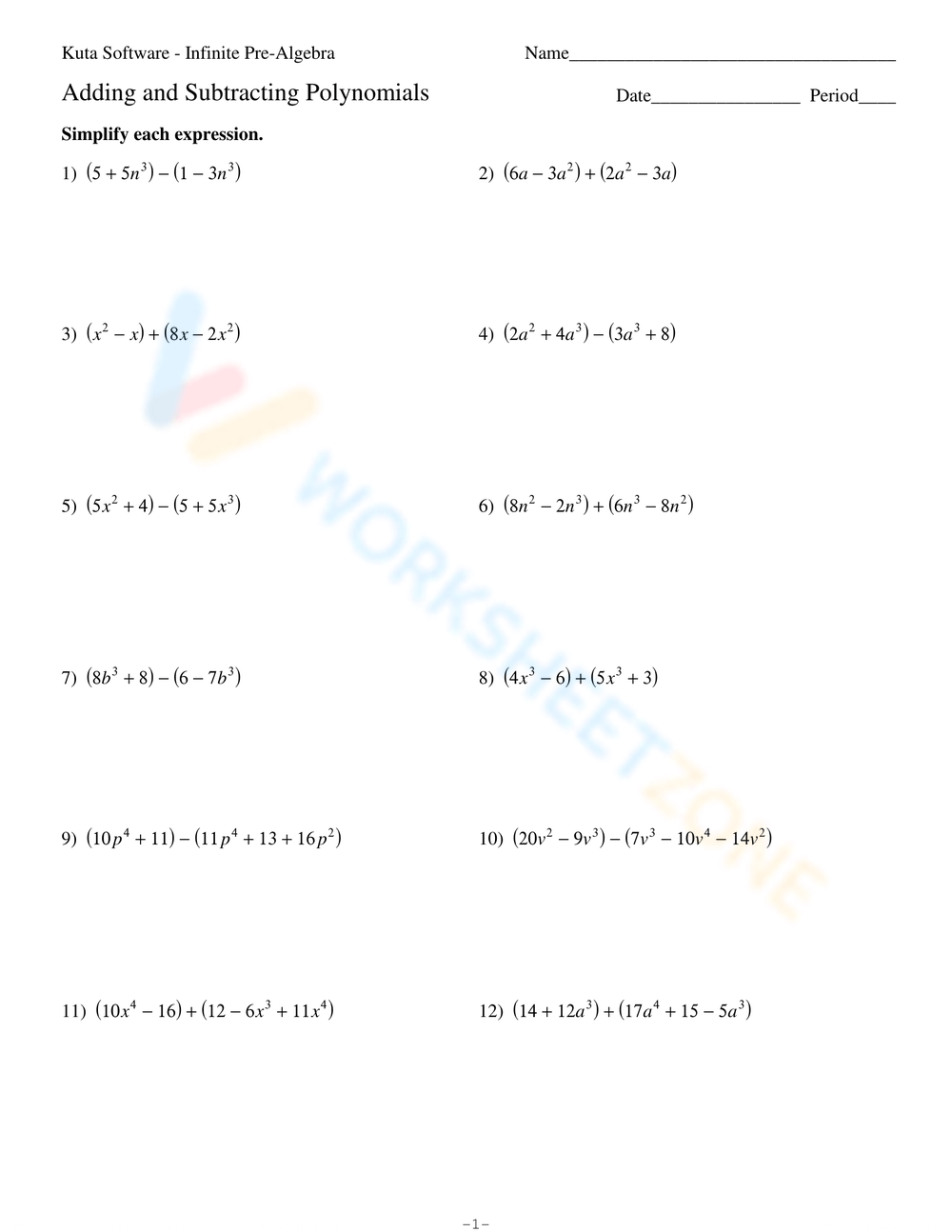 Adding And Subtracting Polynomials Worksheets Adding And Subtracting Polynomials Worksheets