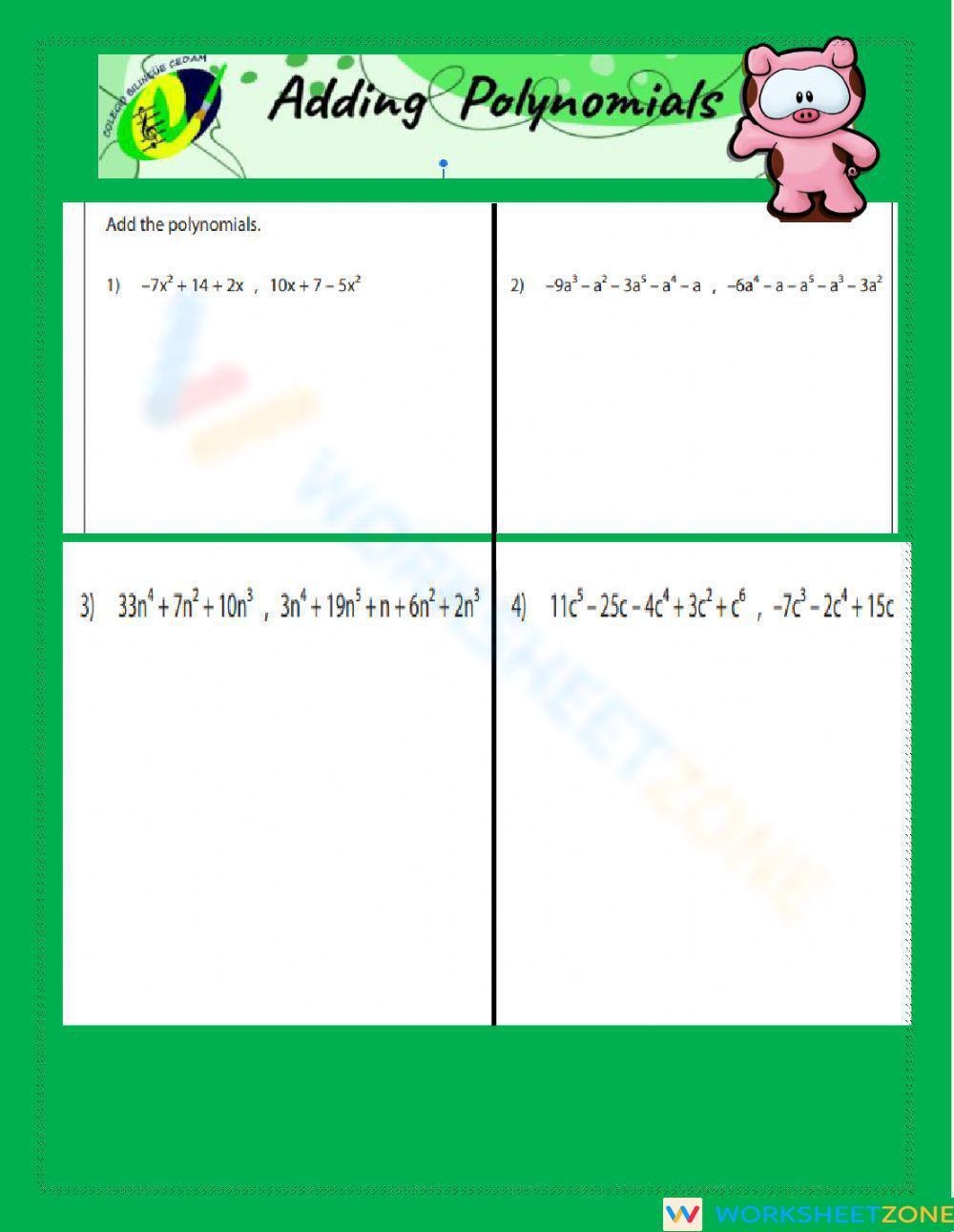 Adding And Subtracting Polynomials Worksheets Adding And Subtracting Polynomials Worksheets