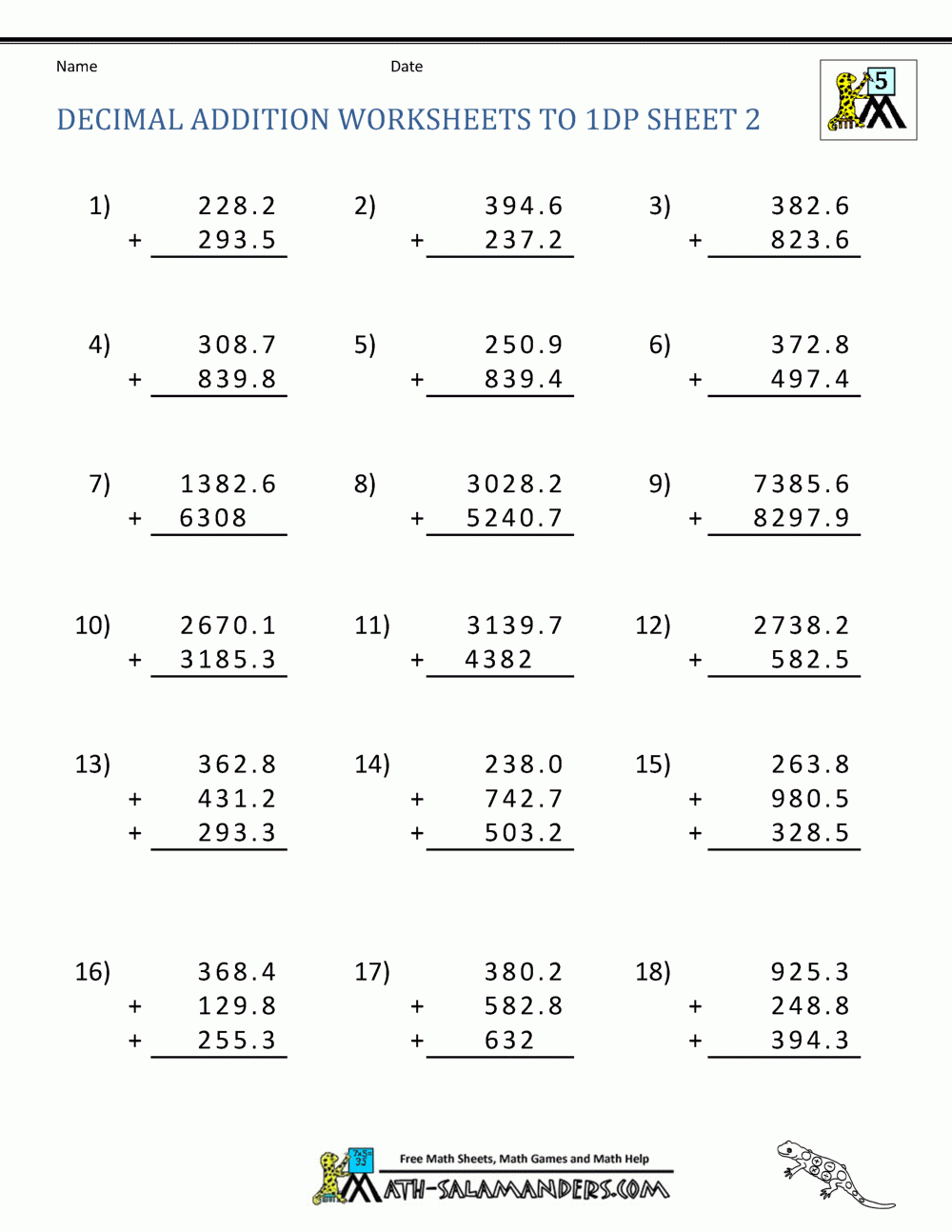 Adding Decimals Worksheet 5th Grade Adding Decimals Worksheet 5th Grade
