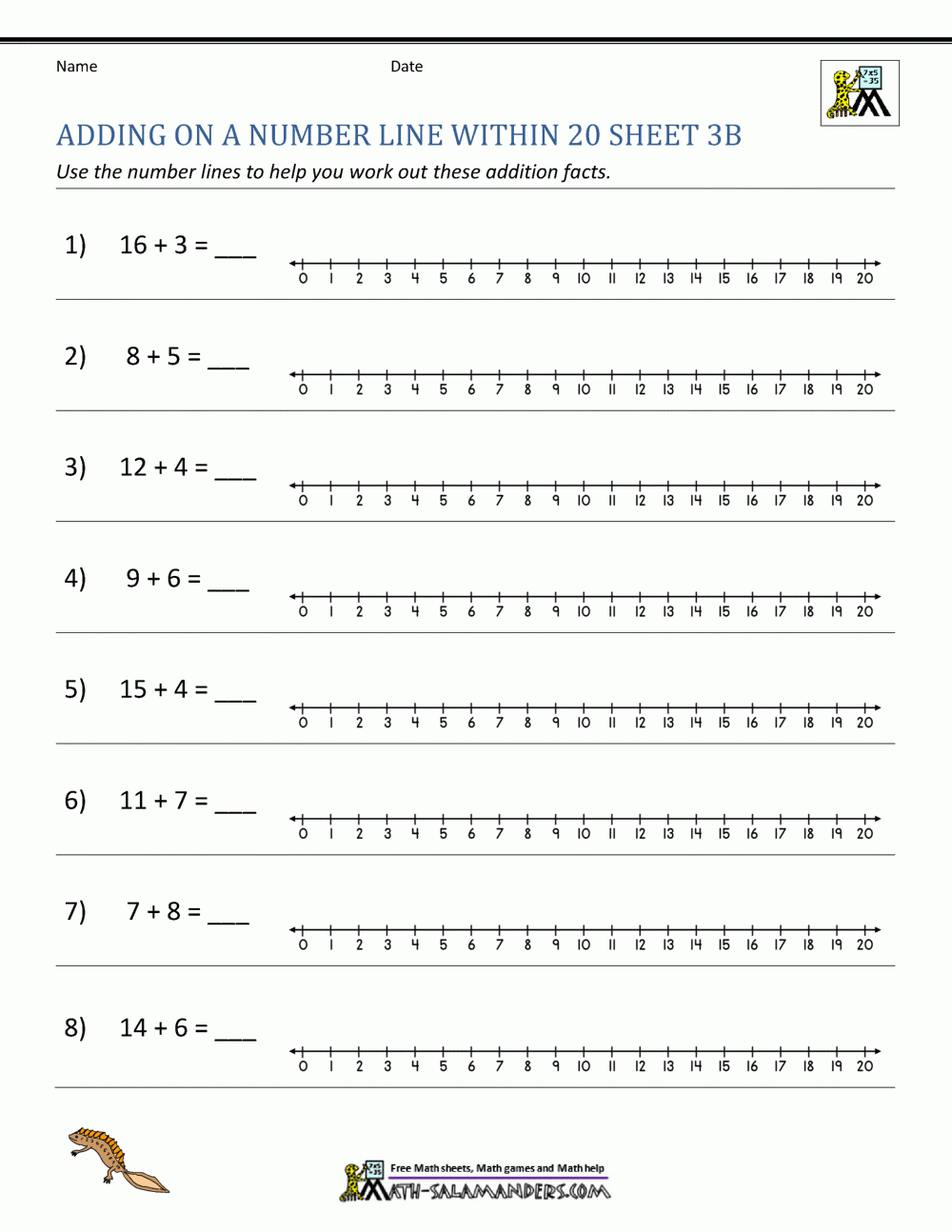 Adding On A Number Line Worksheets