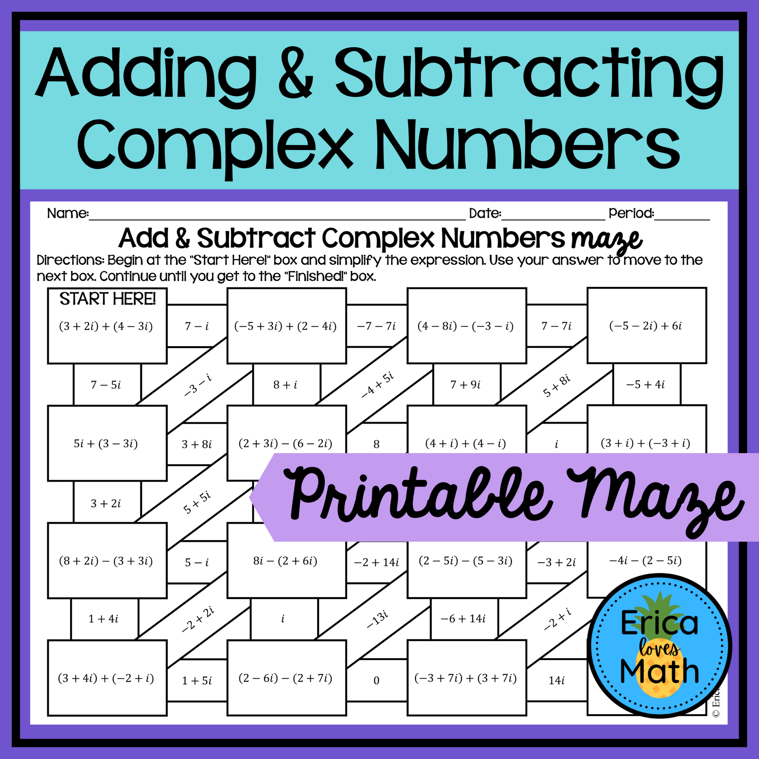 Adding U0026 Subtracting Complex Numbers Activity Maze Made By Teachers