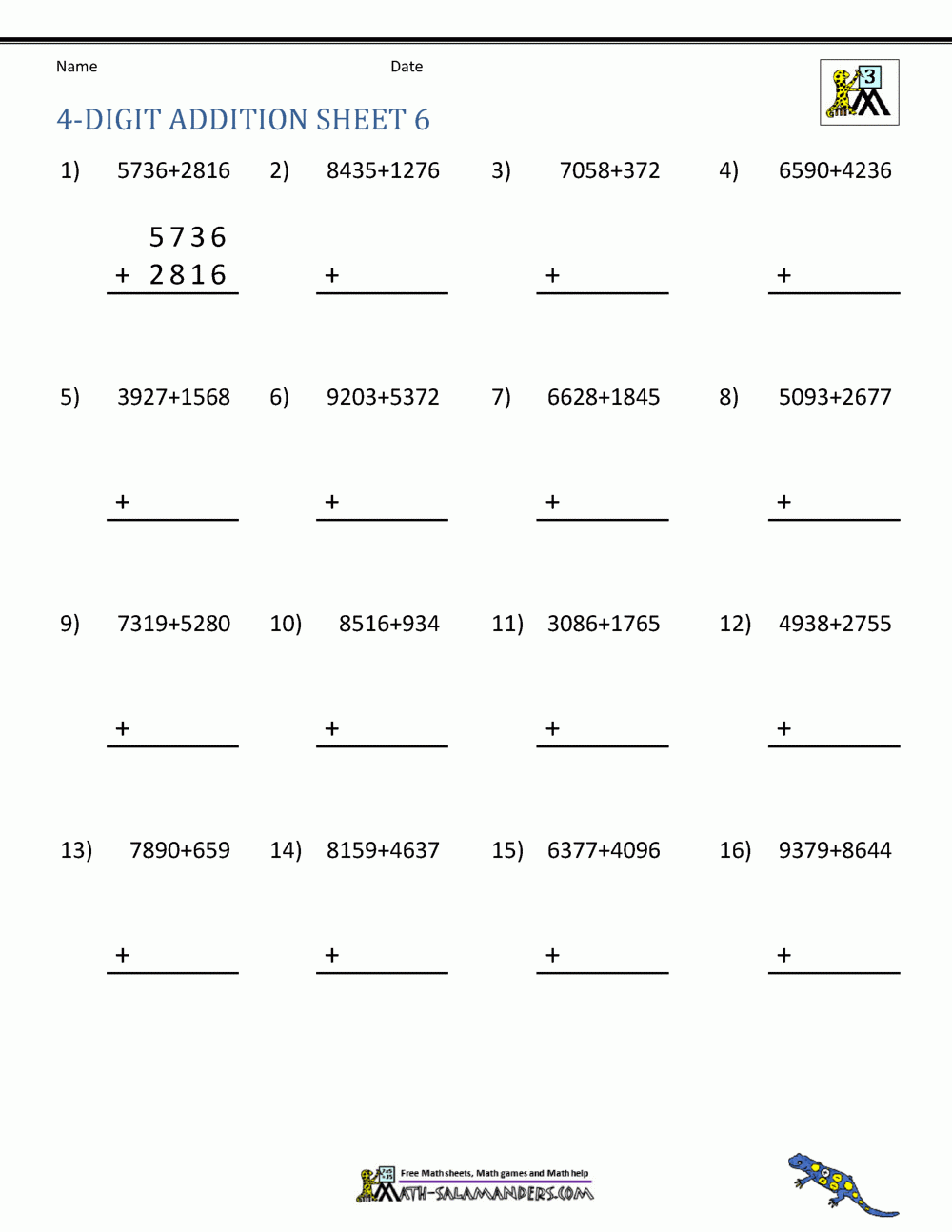 Addition 4 Digit Worksheets 3rd Grade Addition 4 Digit Worksheets 3rd Grade