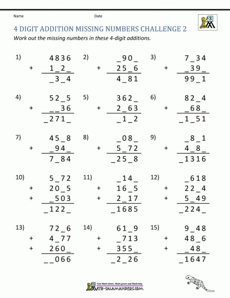 Addition 4 Digit Worksheets 3rd Grade
