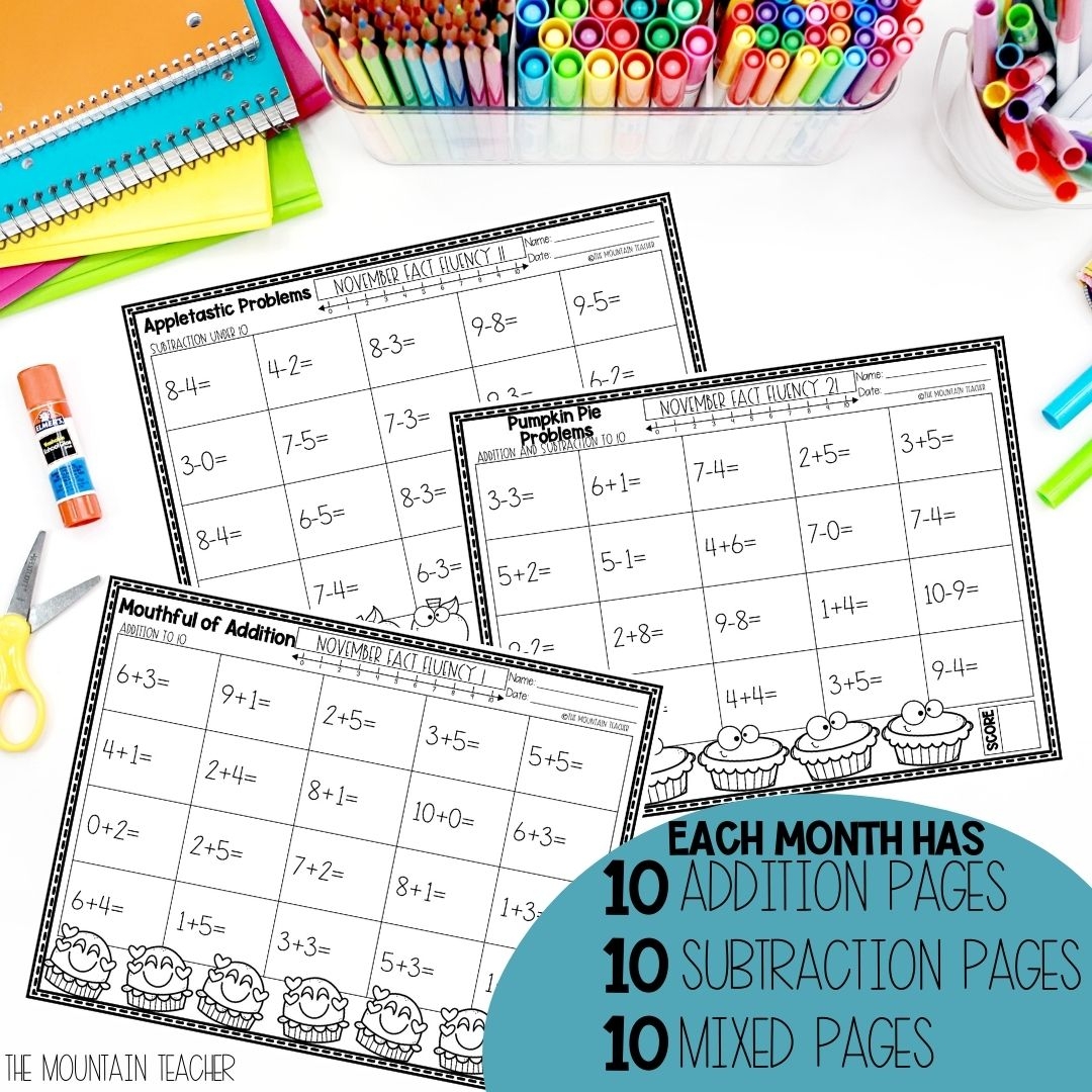 Addition And Subtraction Within 10 Worksheets YEAR LONG Daily Math Fact Fluency The Mountain Teacher
