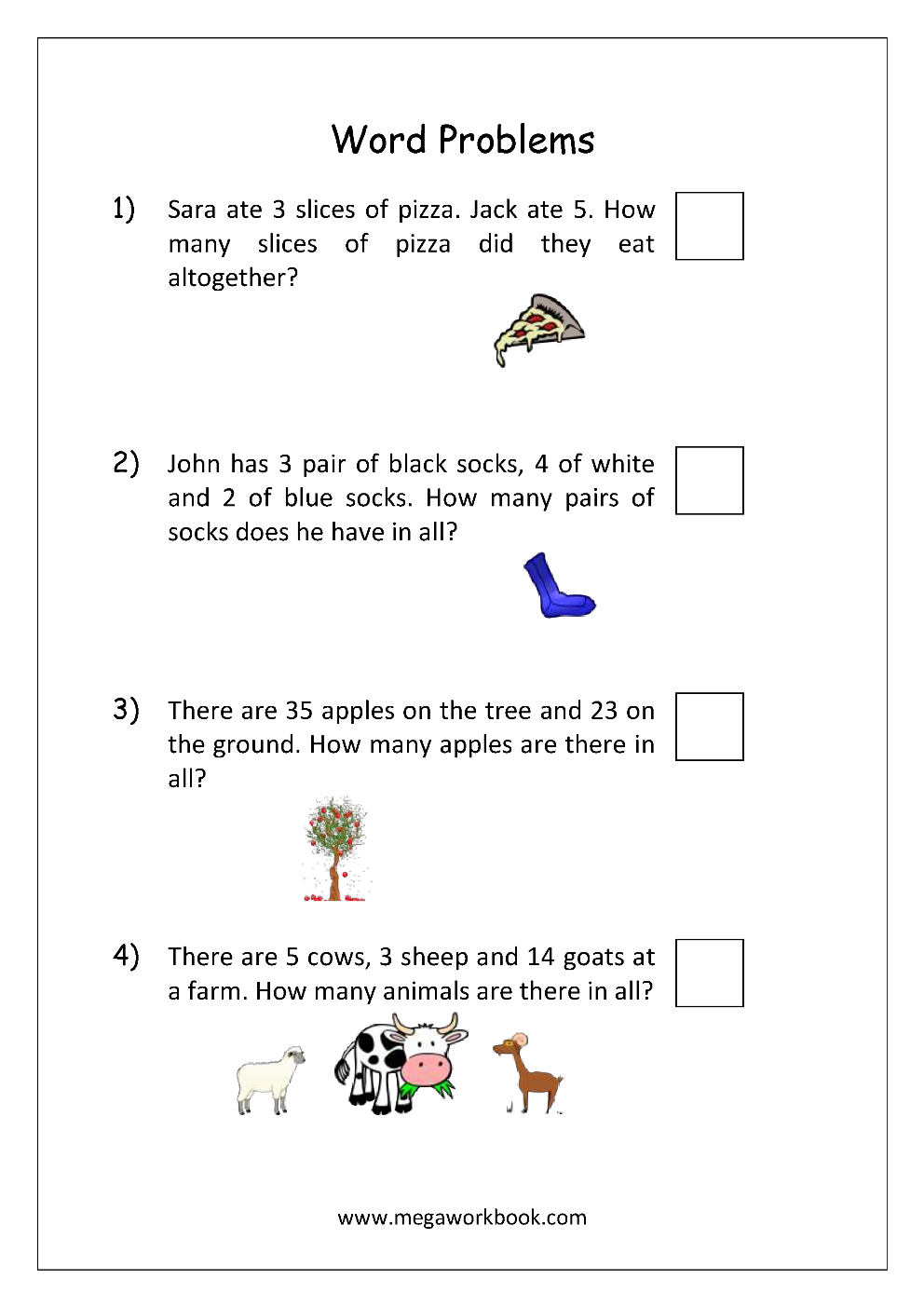 Addition And Subtraction Word Problems Worksheets For Kindergarten 